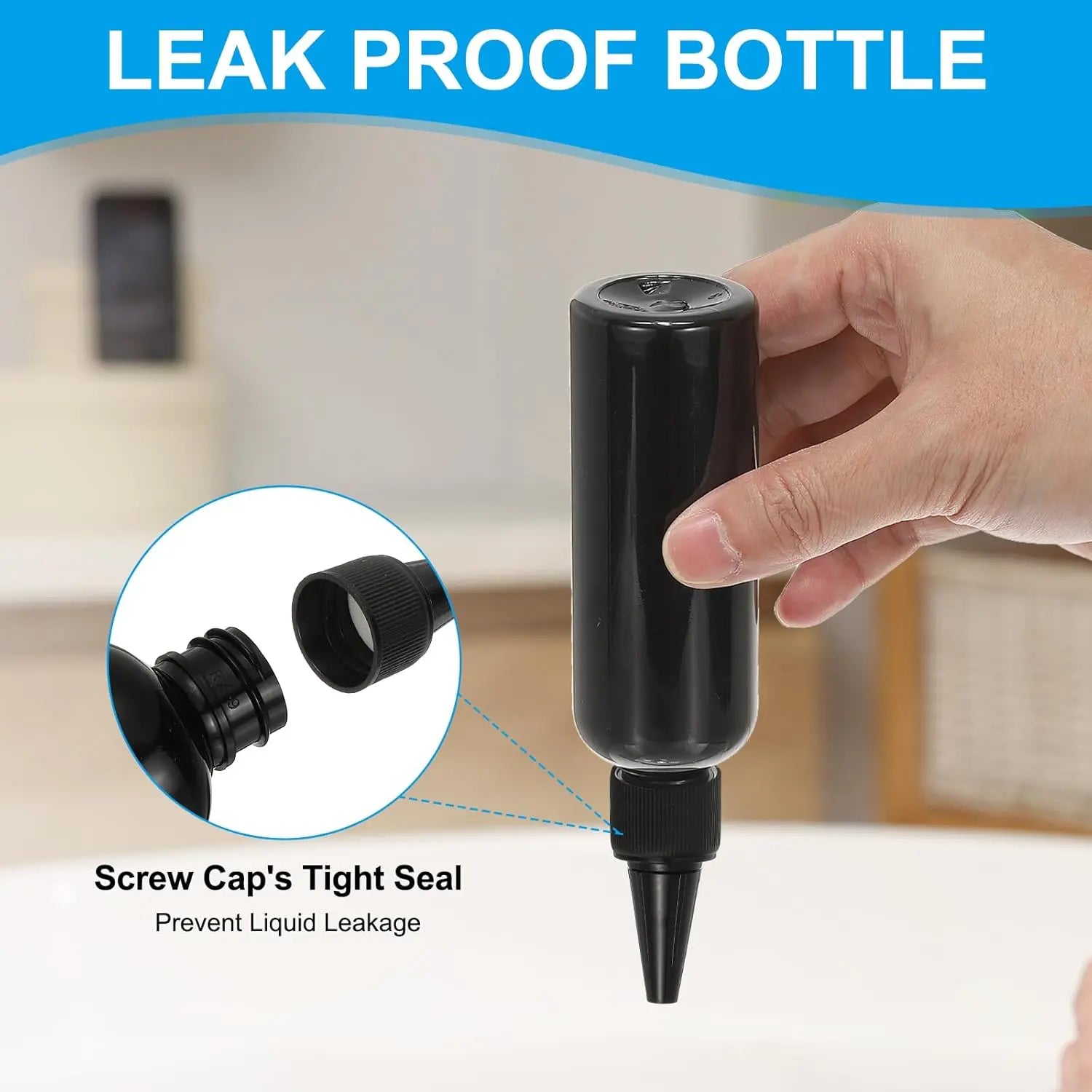 Plastic Applicator Bottle, 6 Pcs 3.4oz(100ml) Leak Proof Refillable Empty Dispenser Container Squeeze Bottle with Twist Top Cap for Hair Ink Liquid Sauces, Black - Wholesale Hub
