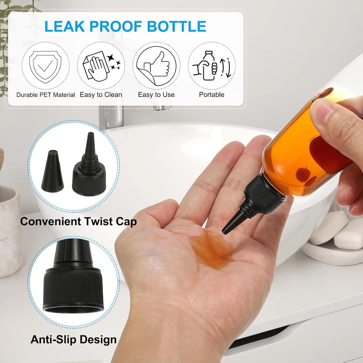 Plastic Applicator Bottle, 6 Pcs 3.4oz(100ml) Leak Proof Refillable Empty Dispenser Container Squeeze Bottle with Twist Top Cap for Hair Ink Liquid Sauces, Black - Wholesale Hub