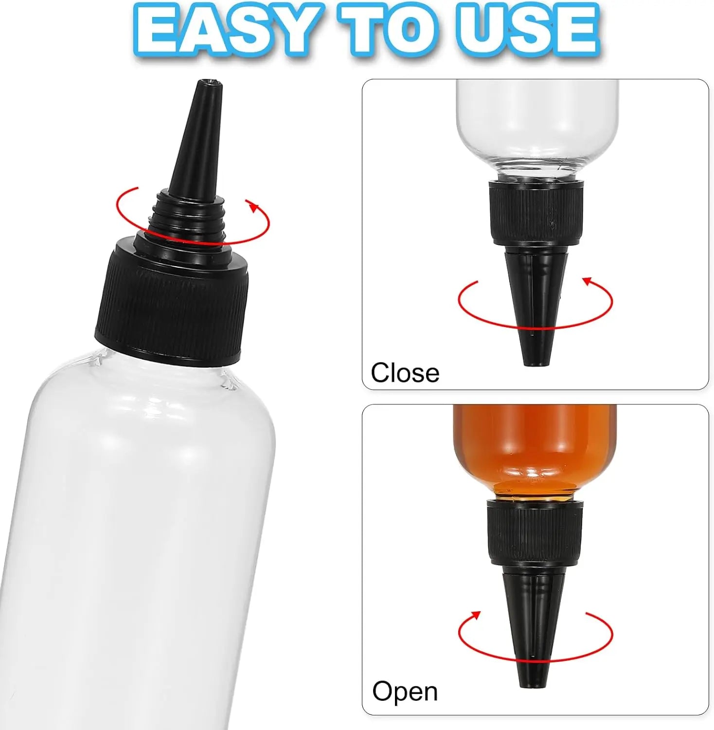Plastic Applicator Bottle, 6 Pcs 3.4oz(100ml) Leak Proof Refillable Empty Dispenser Container Squeeze Bottle with Twist Top Cap for Hair Ink Liquid Sauces, Black - Wholesale Hub