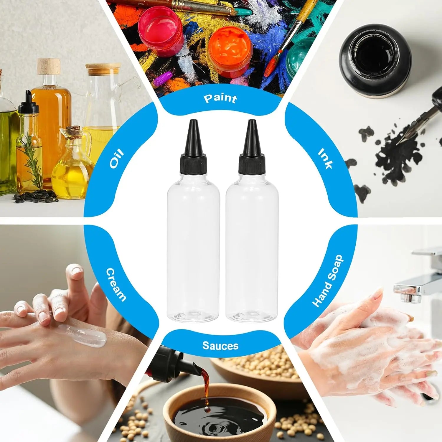 Plastic Applicator Bottle, 6 Pcs 3.4oz(100ml) Leak Proof Refillable Empty Dispenser Container Squeeze Bottle with Twist Top Cap for Hair Ink Liquid Sauces, Black - Wholesale Hub