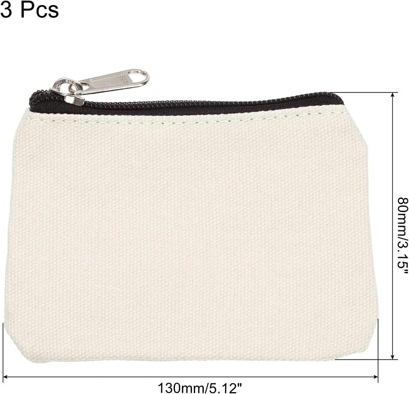 3" x 5" Coin Purse Pouch, 3 Pack Change Purses Small Organizer Bags with Zipper Canvas for Home, White - Wholesale Hub
