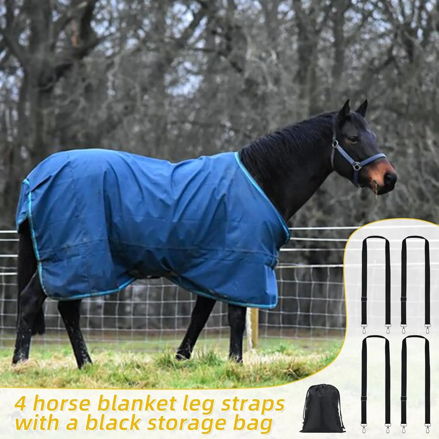 Horse Blanket Leg Straps, Elastic Belly Replacement Straps with Metal Double Swivel Snaps, 4 Pieces, Adjustable Length from 25.5" to 51" Wholesale Hub