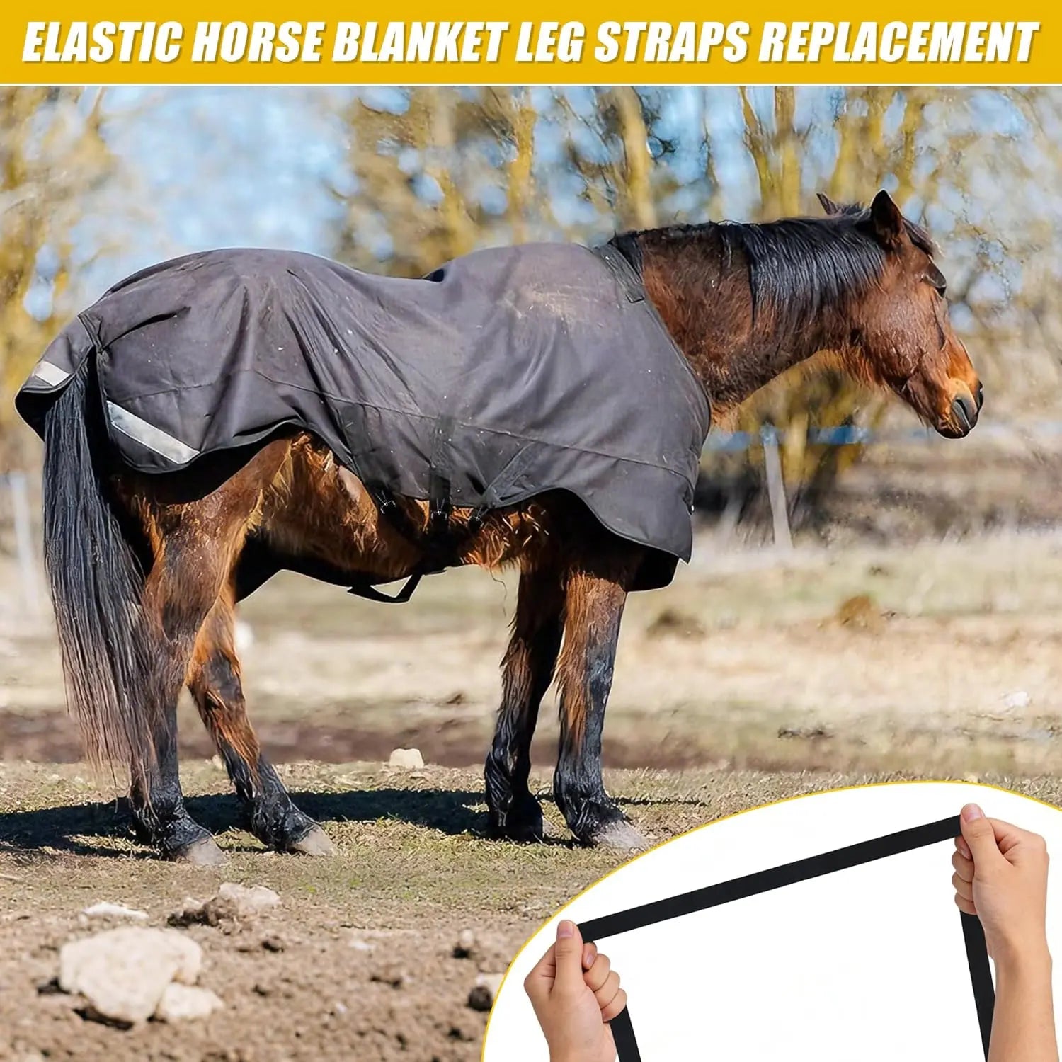 Horse Blanket Leg Straps, Elastic Belly Replacement Straps with Metal Double Swivel Snaps, 4 Pieces, Adjustable Length from 25.5" to 51" Wholesale Hub