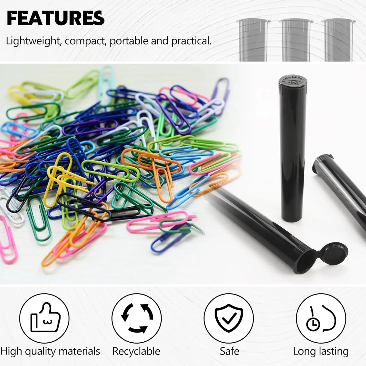116mm 6pcs Waterproof Cigarette Storage Tubes Squeeze Bottles with Caps Airtight Sealing Plastic Container Protect Pre-Roll Cigarettes Cigarillos (Black) Wholesale Hub