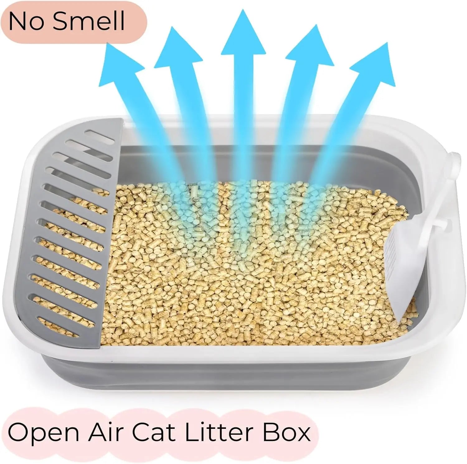 Collapsible Small Cat Litter Box, 17.7'' Open Foldable Kittens Potty with Scoop, Shallow Anti Splash Travel Toilet, Semi Enclosed Height Adjustable Sides Pan for Sick Frail Grey Wholesale Hub