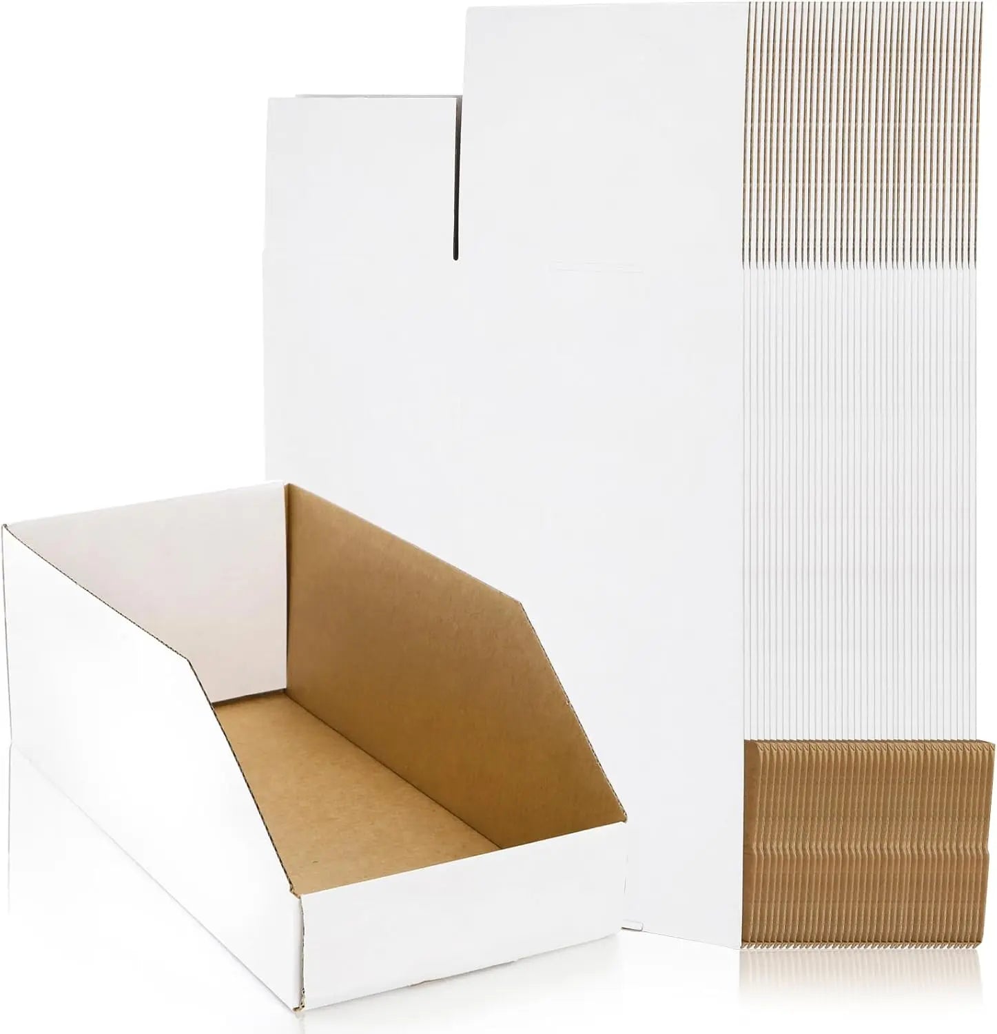 35 Pack Cardboard Storage Bins, 12" x 6" 4.5" Corrugated Open Top Box, White Pantry Shelf Organizer Bins for Parts Snacks, Ideal Garage Warehouse Home Packing Moving, Easy Assembly Wholesale Hub