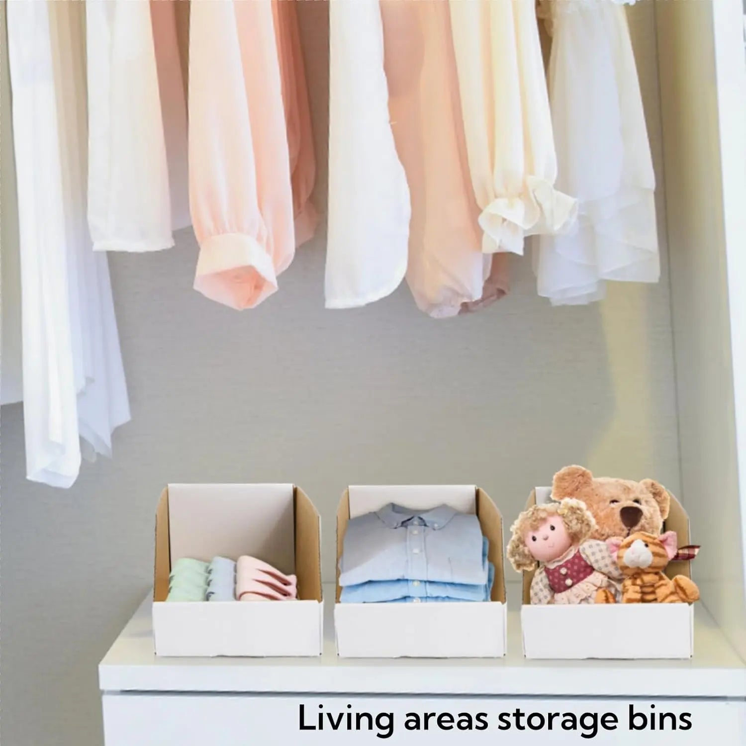 35 Pack Cardboard Storage Bins, 12" x 6" 4.5" Corrugated Open Top Box, White Pantry Shelf Organizer Bins for Parts Snacks, Ideal Garage Warehouse Home Packing Moving, Easy Assembly Wholesale Hub