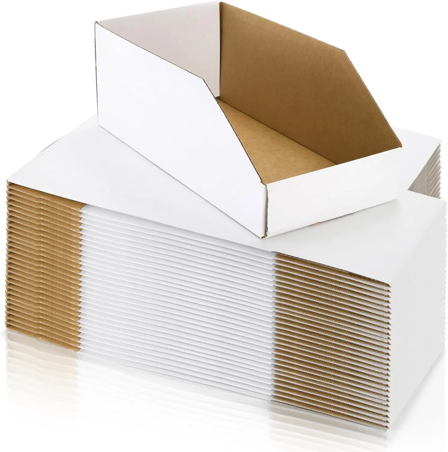 35 Pack Cardboard Storage Bins, 12" x 6" 4.5" Corrugated Open Top Box, White Pantry Shelf Organizer Bins for Parts Snacks, Ideal Garage Warehouse Home Packing Moving, Easy Assembly Wholesale Hub