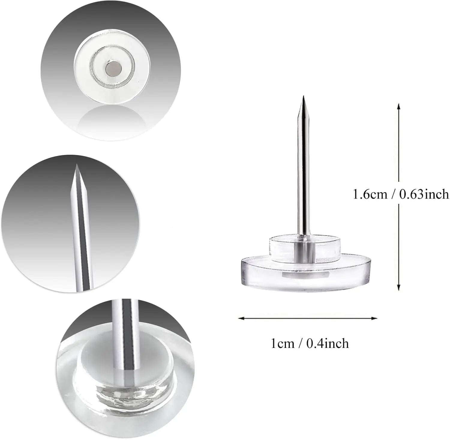 Pushpins, transparent pushpins, flat pushpins with steel points and transparent plastic heads, transparent pushpins for school, office, noticeboards, 150 pieces Wholesale Hub