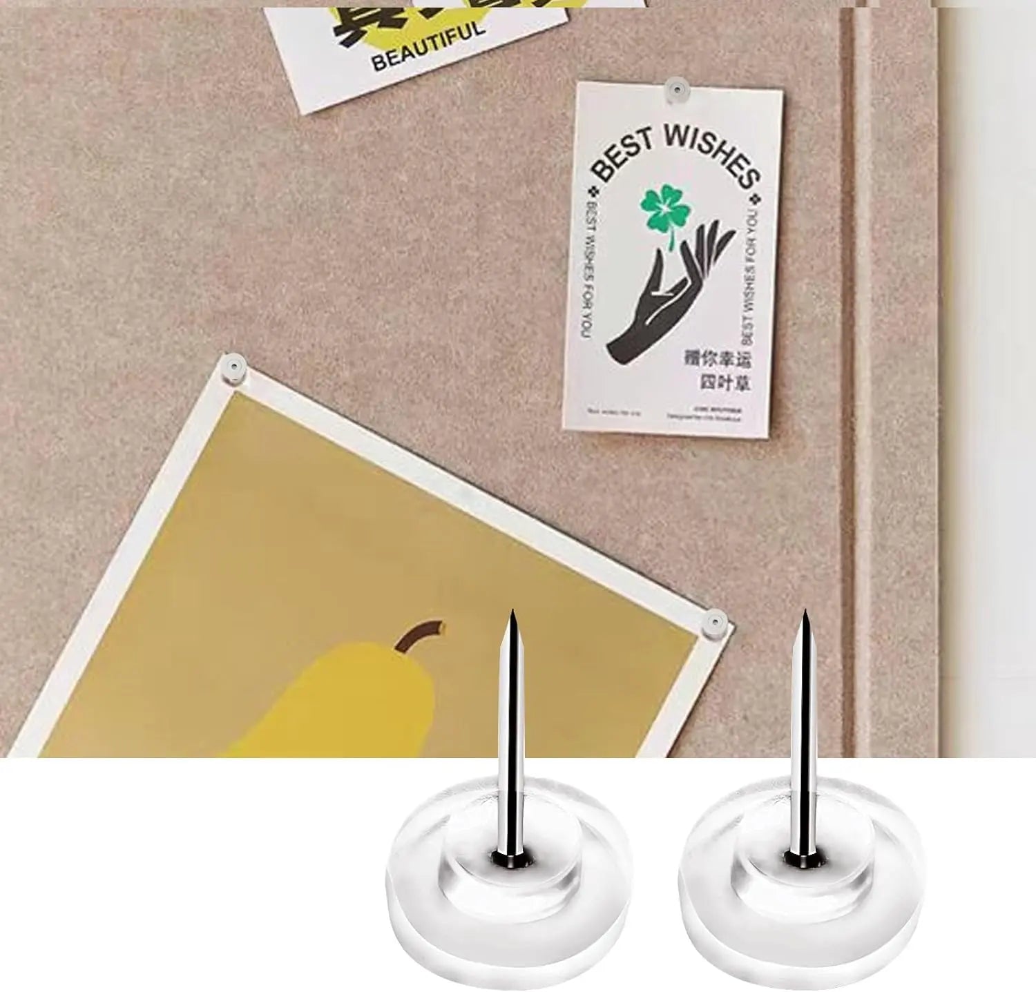 Pushpins, transparent pushpins, flat pushpins with steel points and transparent plastic heads, transparent pushpins for school, office, noticeboards, 150 pieces Wholesale Hub