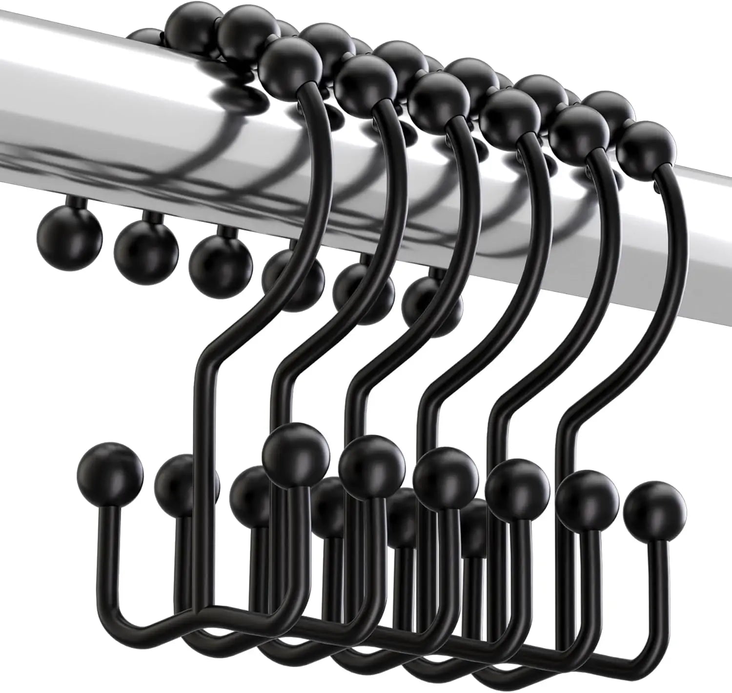 Matzwarte shower curtain hooks (12-pack) - Double hooks made of stainless steel - Hooks with smooth rolling action - Suitable for shower curtains up to 3.3 cm thick - Suitable for shower curtains and waterproof liners. (black) Wholesale Hub