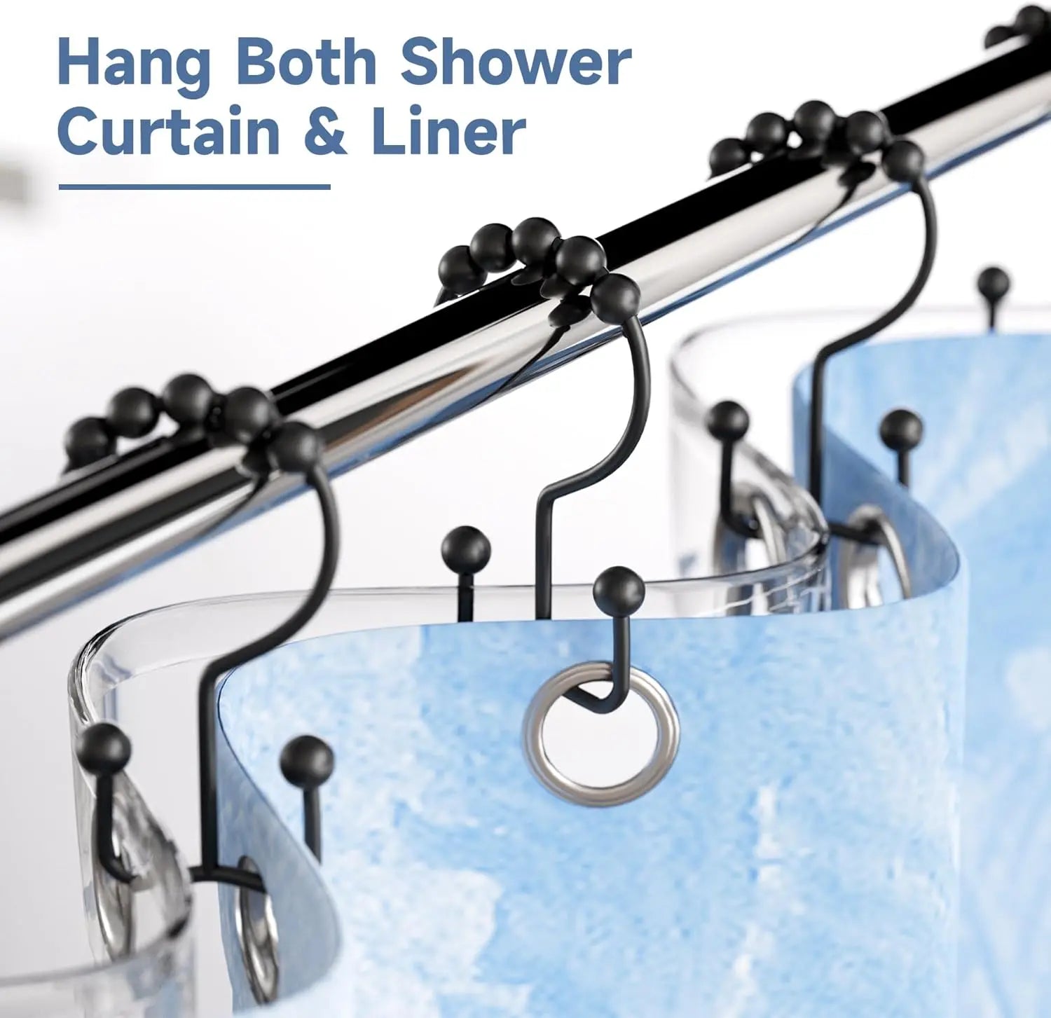 Matzwarte shower curtain hooks (12-pack) - Double hooks made of stainless steel - Hooks with smooth rolling action - Suitable for shower curtains up to 3.3 cm thick - Suitable for shower curtains and waterproof liners. (black) Wholesale Hub