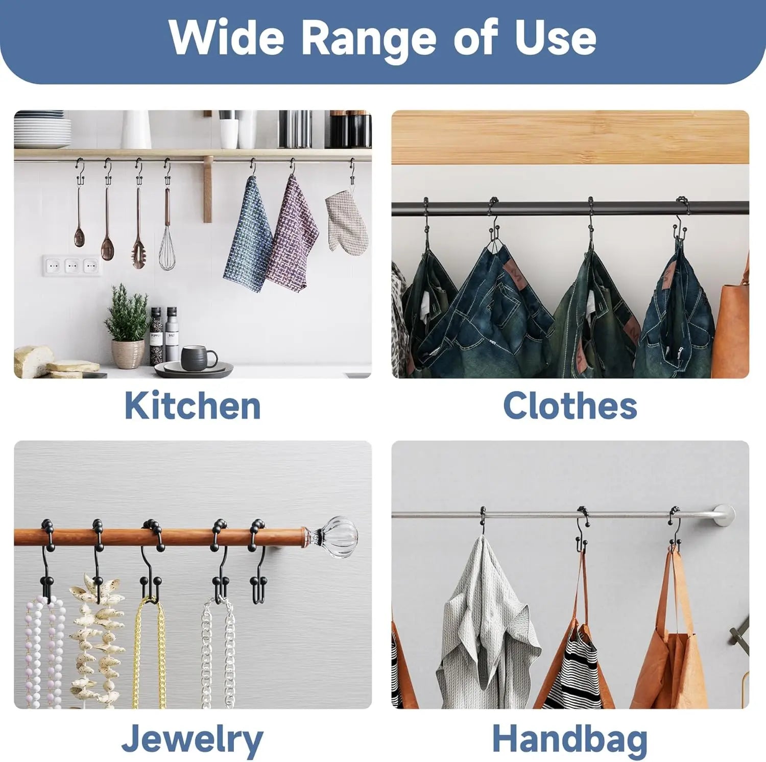 Matzwarte shower curtain hooks (12-pack) - Double hooks made of stainless steel - Hooks with smooth rolling action - Suitable for shower curtains up to 3.3 cm thick - Suitable for shower curtains and waterproof liners. (black) Wholesale Hub