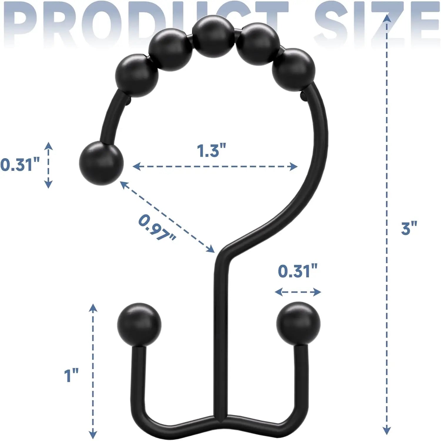 Matzwarte shower curtain hooks (12-pack) - Double hooks made of stainless steel - Hooks with smooth rolling action - Suitable for shower curtains up to 3.3 cm thick - Suitable for shower curtains and waterproof liners. (black) Wholesale Hub