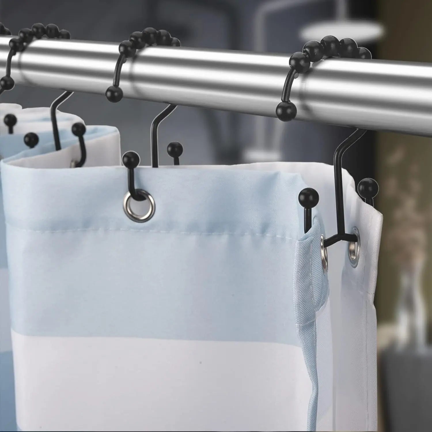 Matzwarte shower curtain hooks (12-pack) - Double hooks made of stainless steel - Hooks with smooth rolling action - Suitable for shower curtains up to 3.3 cm thick - Suitable for shower curtains and waterproof liners. (black) Wholesale Hub