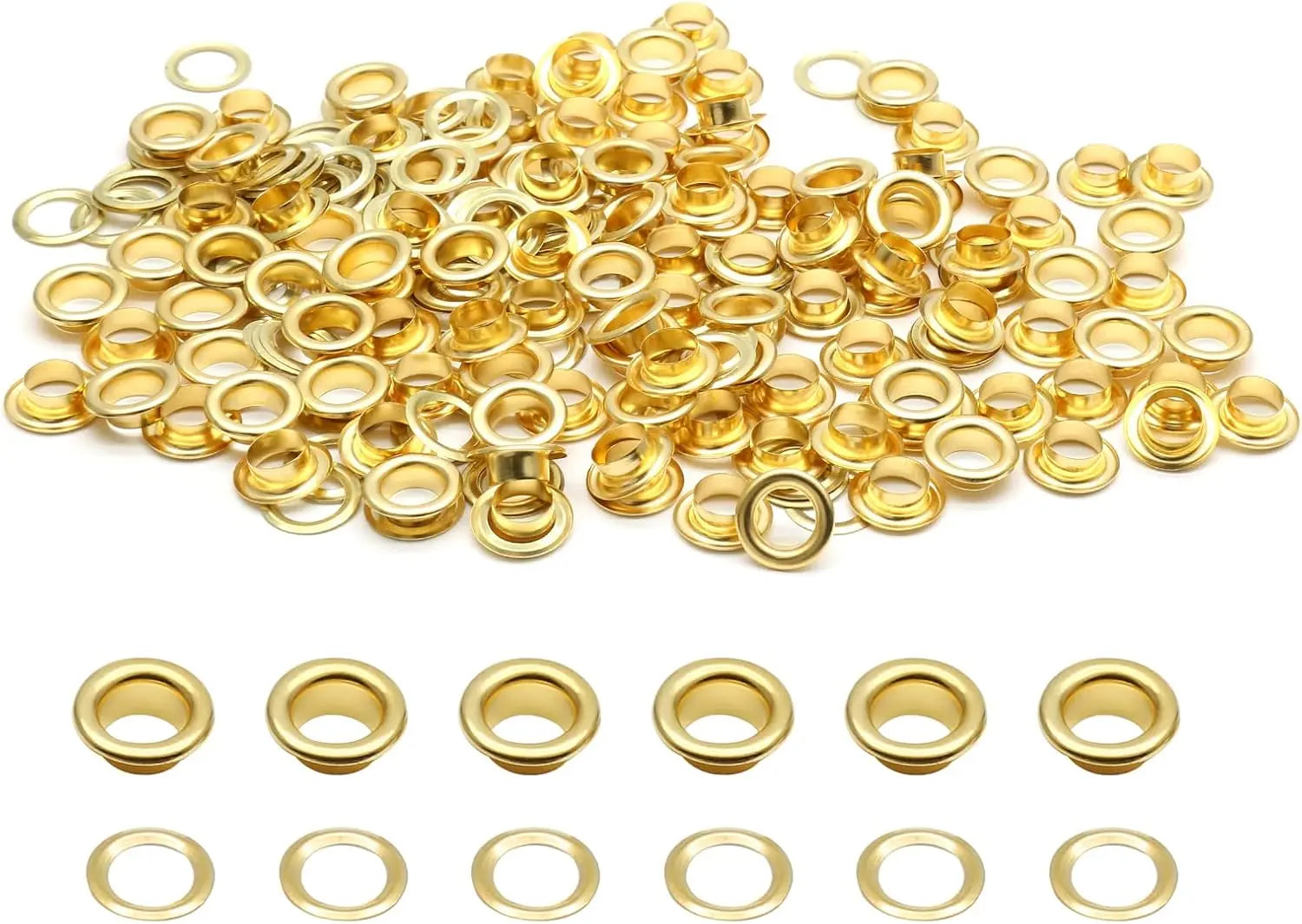 Biaungdo 1/4" Eyelets, Gold Grommets Eyelets, Metal Eyelets with Washers for Canvas, Shoes, Clothing, Fabric, Leather and Bag, 100 Sets (Gold) Wholesale Hub