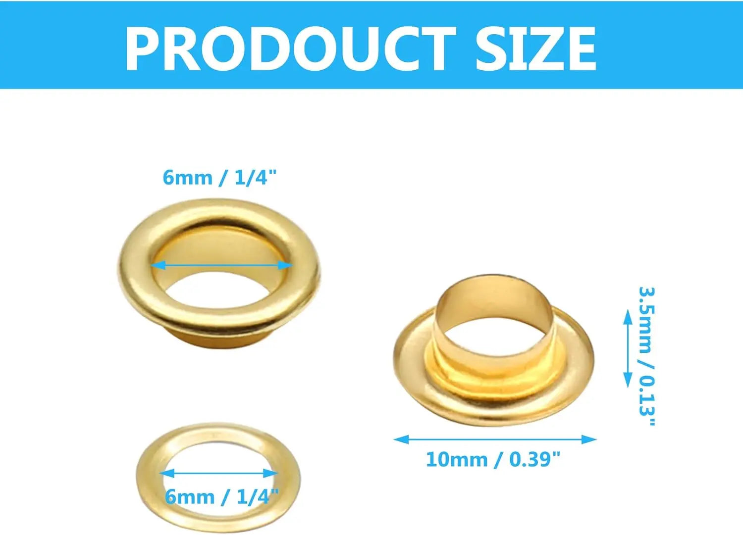 Biaungdo 1/4" Eyelets, Gold Grommets Eyelets, Metal Eyelets with Washers for Canvas, Shoes, Clothing, Fabric, Leather and Bag, 100 Sets (Gold) Wholesale Hub