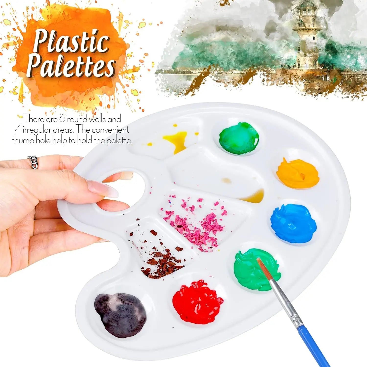 Oval Paint Palette Tray, Plastic Paint Tray Palette, Painting Palette, Paint Tray Palettes Paint Pallets with Thumb Hole or Adults & Kids, or Painting or DIY Crat Class, White, 2 PCS Wholesale Hub