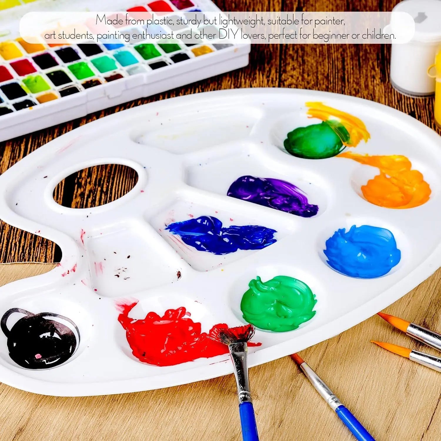 Oval Paint Palette Tray, Plastic Paint Tray Palette, Painting Palette, Paint Tray Palettes Paint Pallets with Thumb Hole or Adults & Kids, or Painting or DIY Crat Class, White, 2 PCS Wholesale Hub