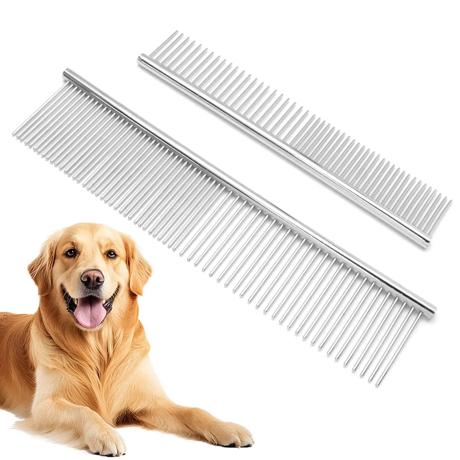 Biaungdo 2 Pcs Dog Grooming Combs Set, Metal Dog Comb for Removing Tangles and Knot, Cat Brush Grooming Tool for Long Haired Pets Wholesale Hub
