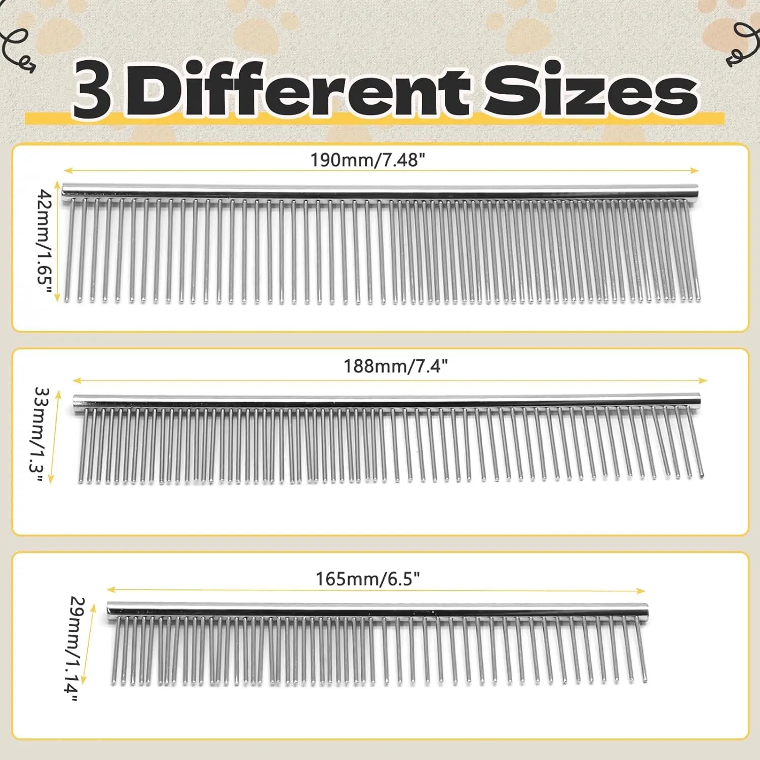 Biaungdo 3 Pcs Dog Grooming Combs Set, Metal Dog Comb for Removing Tangles and Knot, Cat Brush Grooming Tool for Long Haired Pets(7.48 x 1.65 inch & 7.4 x 1.3 inch & 6.5 x 1.14 inch) Wholesale Hub