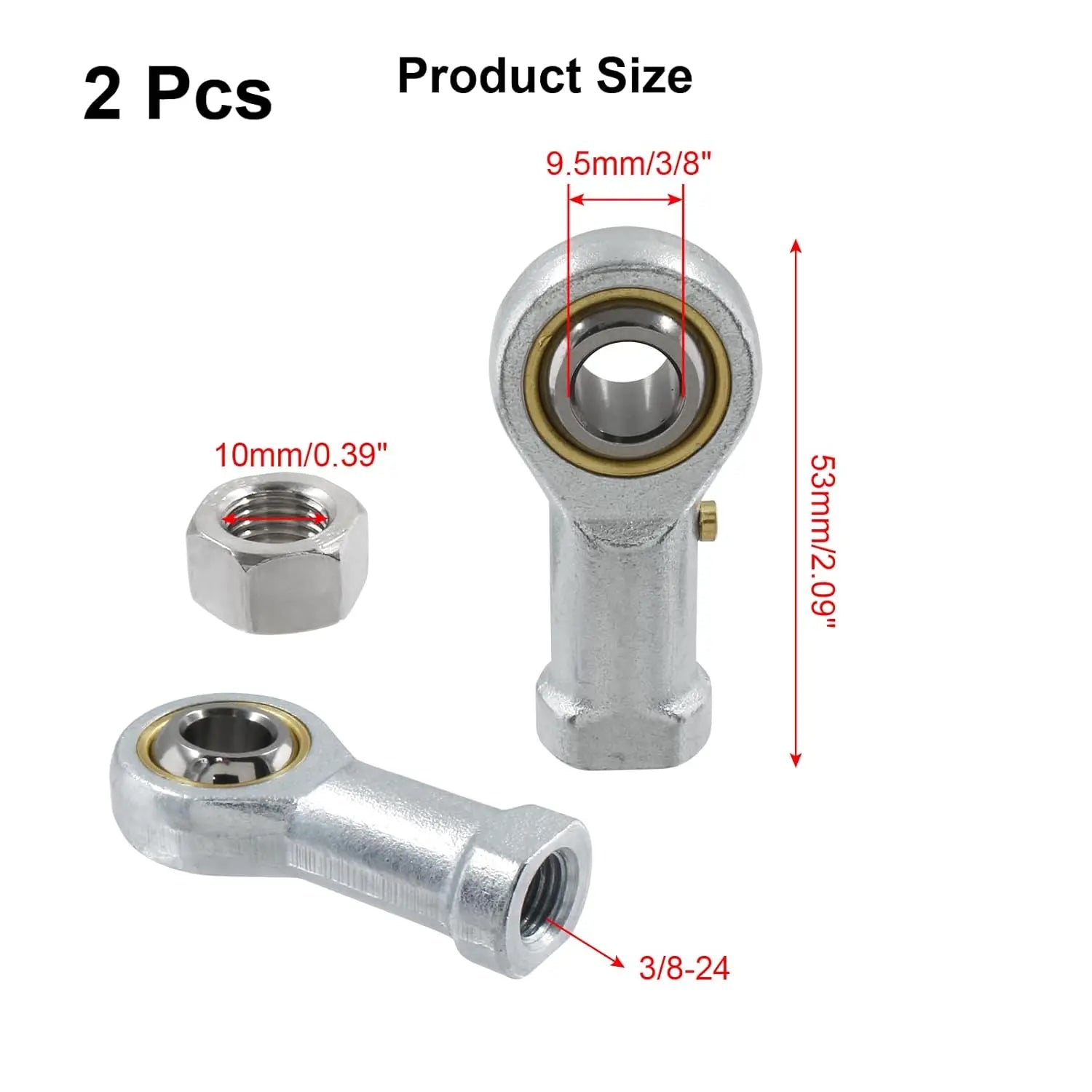 Biaungdo 2 Pcs 304 Stainless Steel PHSB6 Rod End Bearing, 3/8 x 3/8-24 Female Right Hand Heim Joint Rod End Bearing with Jam Nut Wholesale Hub