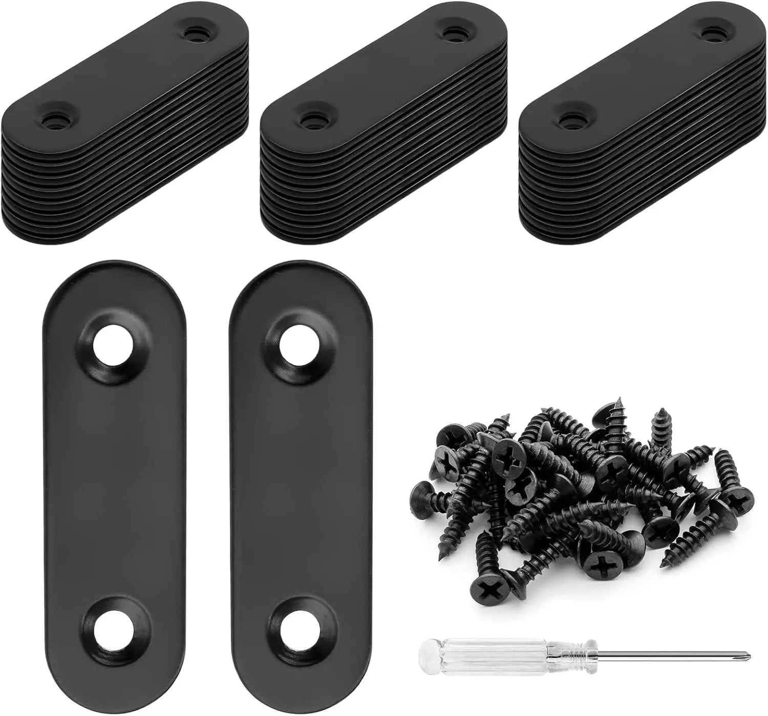 Biaungdo 20 Sets 2" Stainless Steel Flat Plate Straight Bracket, Black Metal Corner Brace Brackets Mending Repair Plate Brace with Screws & Screwdriver for Wood(50mm x 16mm x 2mm) Wholesale Hub