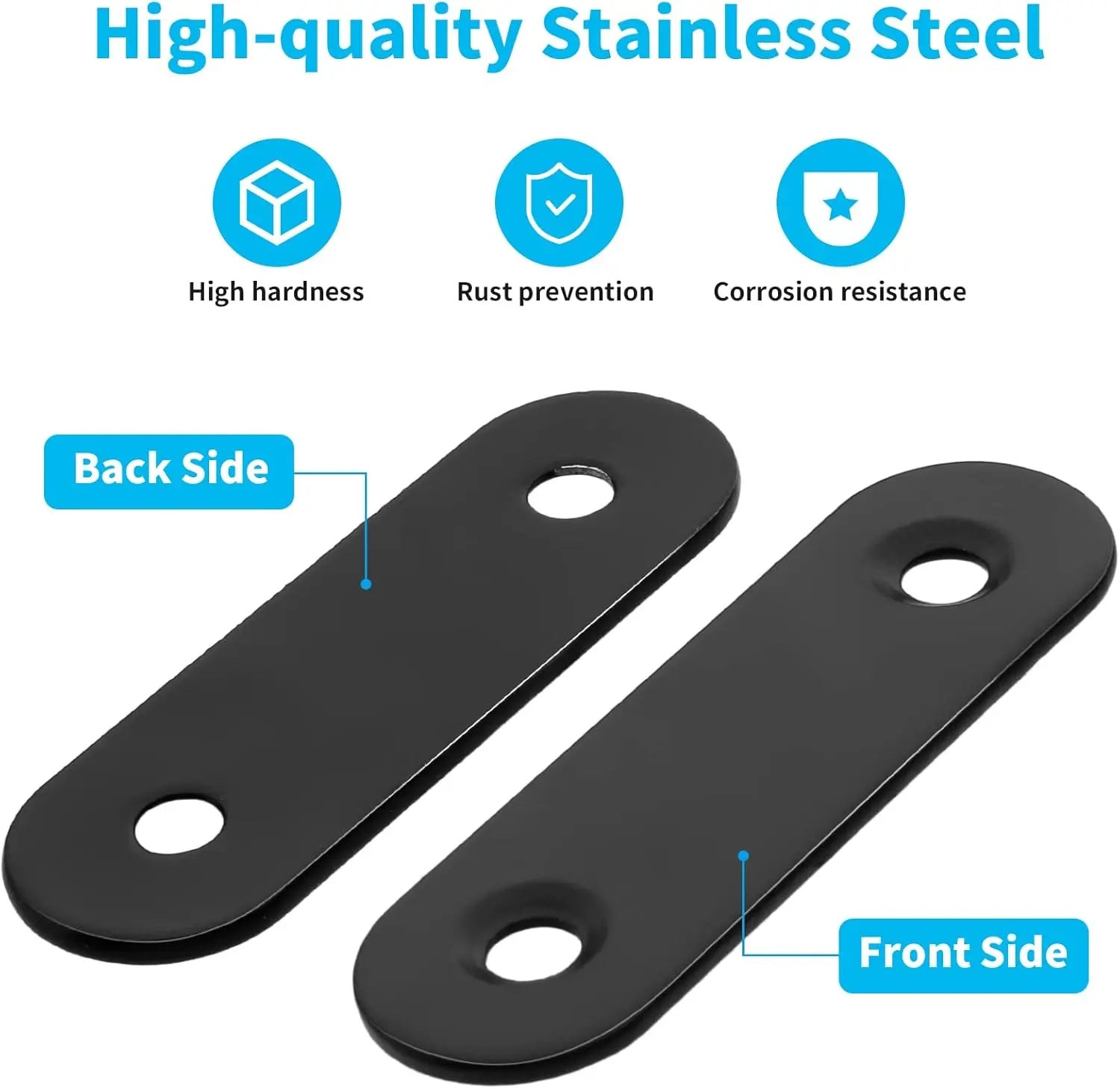 Biaungdo 20 Sets 2" Stainless Steel Flat Plate Straight Bracket, Black Metal Corner Brace Brackets Mending Repair Plate Brace with Screws & Screwdriver for Wood(50mm x 16mm x 2mm) Wholesale Hub