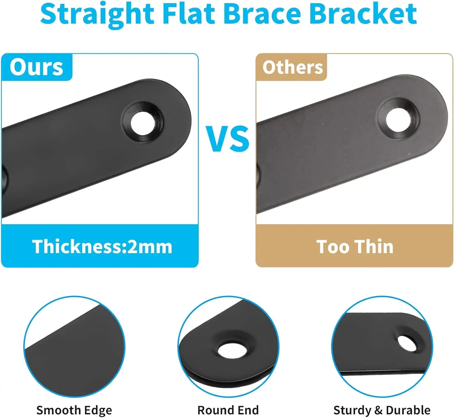 Biaungdo 20 Sets 2" Stainless Steel Flat Plate Straight Bracket, Black Metal Corner Brace Brackets Mending Repair Plate Brace with Screws & Screwdriver for Wood(50mm x 16mm x 2mm) Wholesale Hub