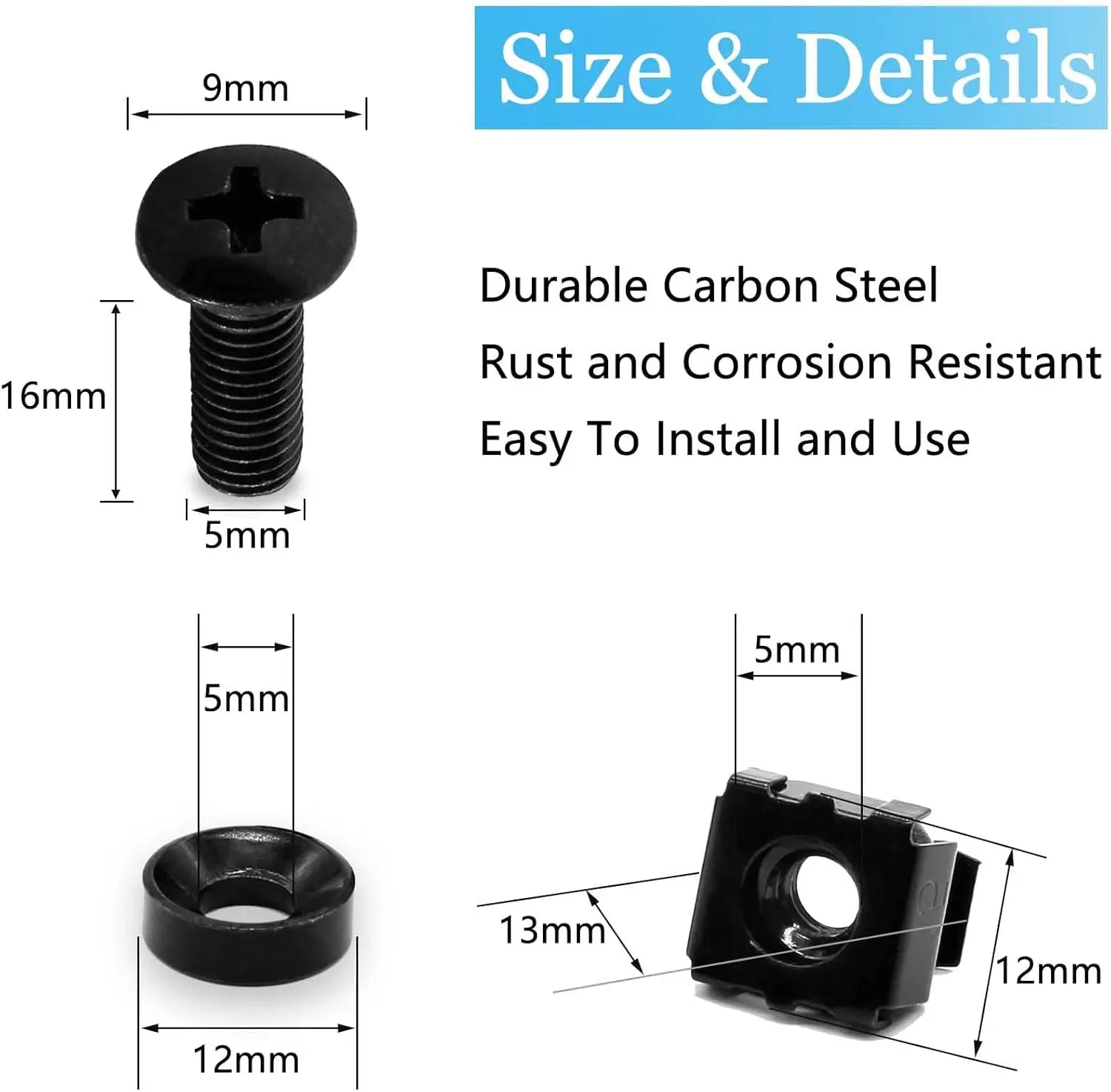 Biaungdo 30 Pcs M5 x 16mm Rack Screws and Cage Nuts, Computer Rack Mount Cage Screws & Nuts & Washers for Server Console Mounting, Rack Mount, Cabinets(Black) Wholesale Hub