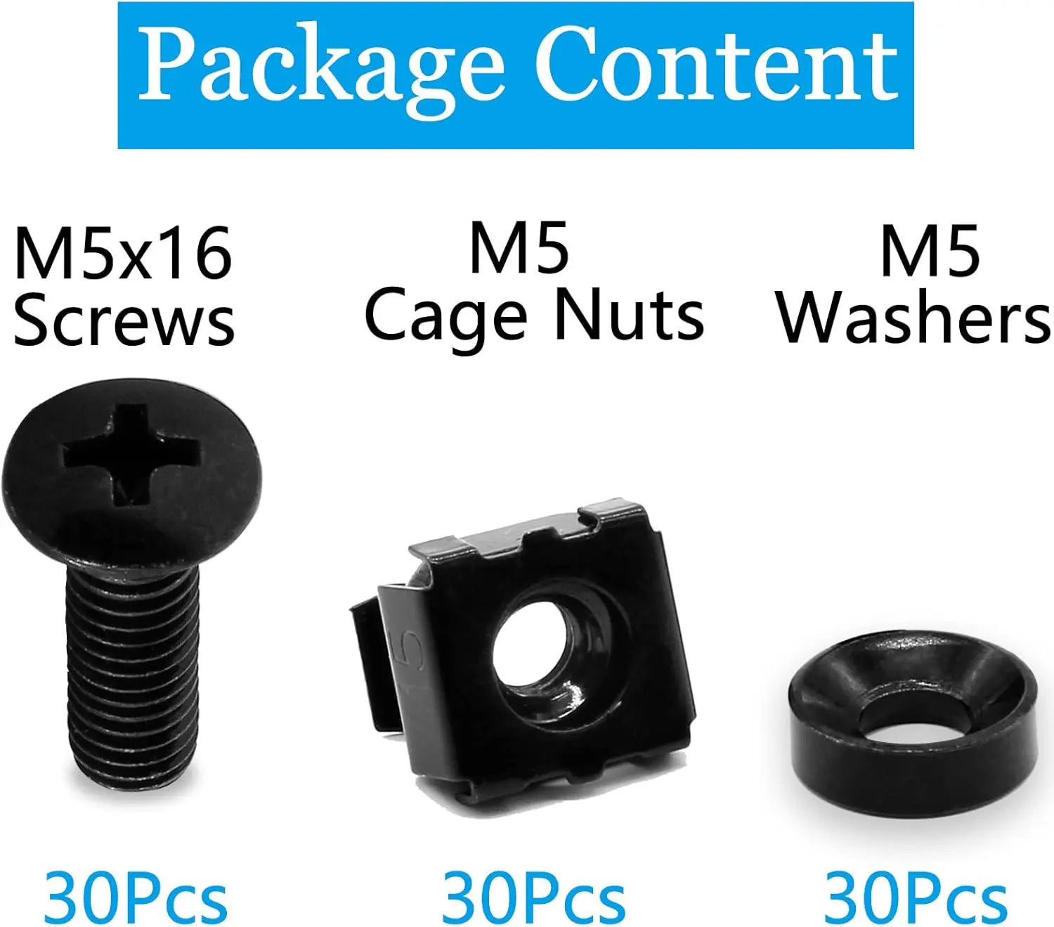 Biaungdo 30 Pcs M5 x 16mm Rack Screws and Cage Nuts, Computer Rack Mount Cage Screws & Nuts & Washers for Server Console Mounting, Rack Mount, Cabinets(Black) Wholesale Hub
