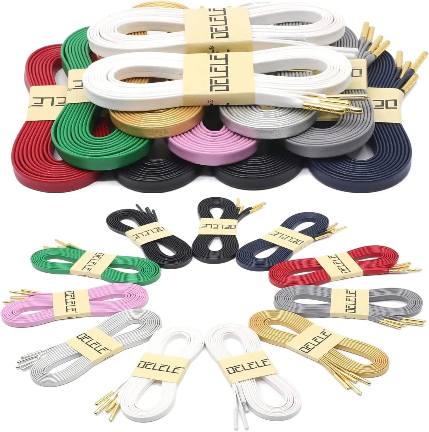 lat PU Leather Laces: Waterproo Shoelaces or Sneakers Boot 2 Pair Wholesale Hub