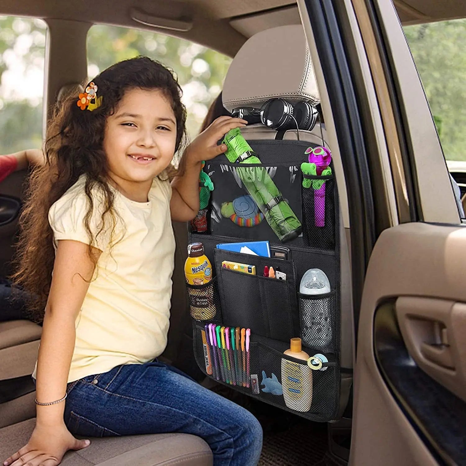 Car Backseat Organizer with 10" Table Holder, 9 Storage Pockets Seat Back Protectors Kick Mats or Kids Toddlers, Travel Accessories, 2 Pack Wholesale Hub