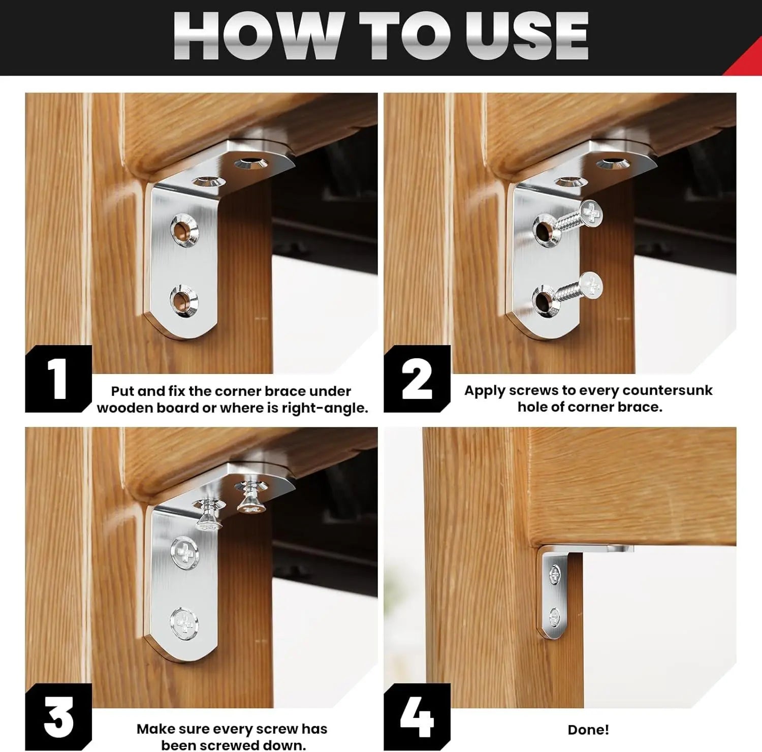 8 PCS Heavy Duty Corner Brace, 40x40mm Stainless Steel Joint Right Angle Brackets with Screws, 90 Degree Wall Brackets Hanger or Shelves, Tables, Dressers, Chairs, Silver Wholesale Hub