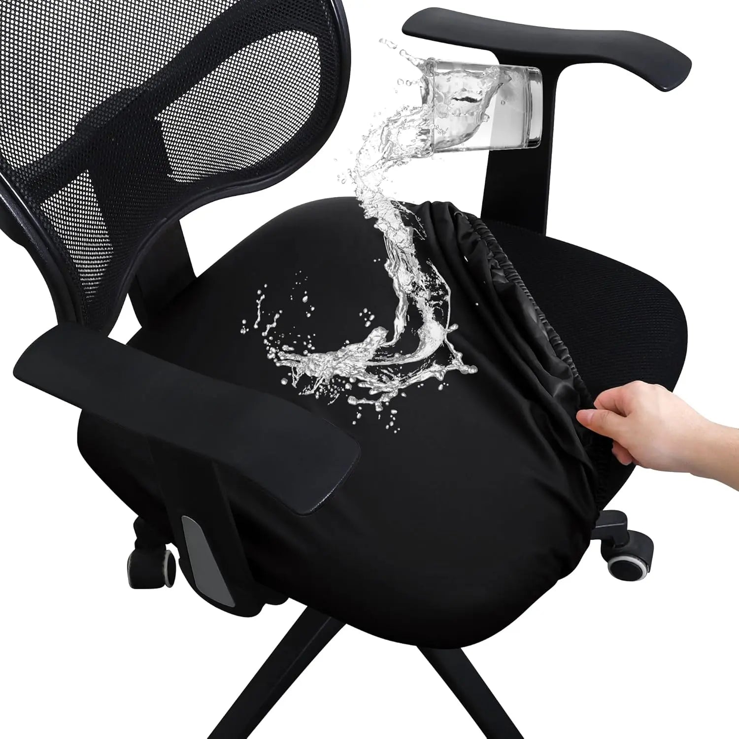 FORCHEER Office Chair seat Covers Leather Stretch Waterproof PU Computer Chair Seat Cushion Slipcovers-Black Wholesale Hub