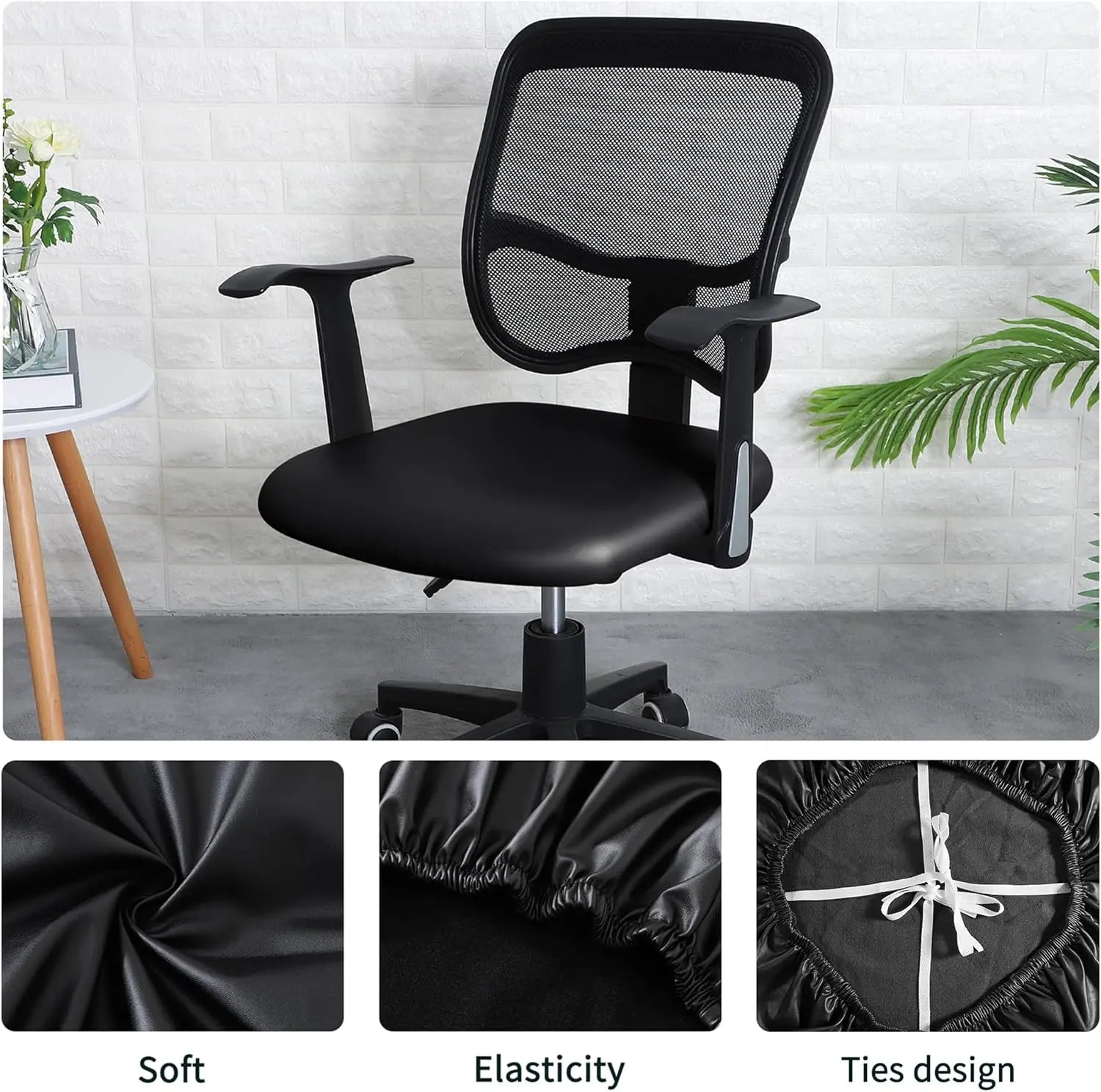FORCHEER Office Chair seat Covers Leather Stretch Waterproof PU Computer Chair Seat Cushion Slipcovers-Black Wholesale Hub