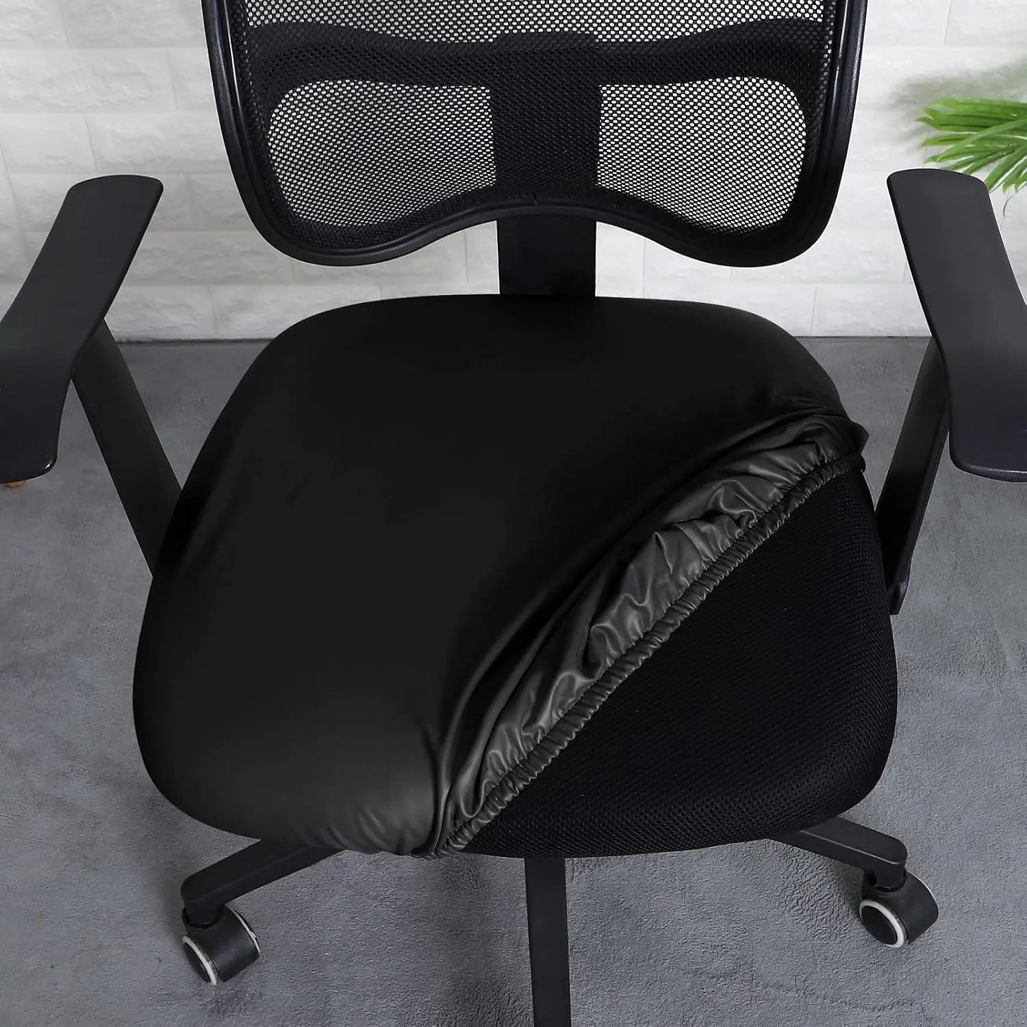 FORCHEER Office Chair seat Covers Leather Stretch Waterproof PU Computer Chair Seat Cushion Slipcovers-Black Wholesale Hub