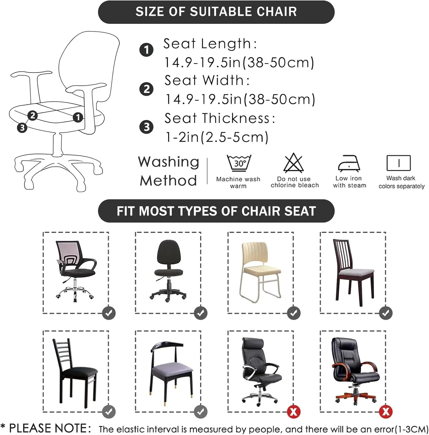 FORCHEER Office Chair seat Covers Leather Stretch Waterproof PU Computer Chair Seat Cushion Slipcovers-Black Wholesale Hub