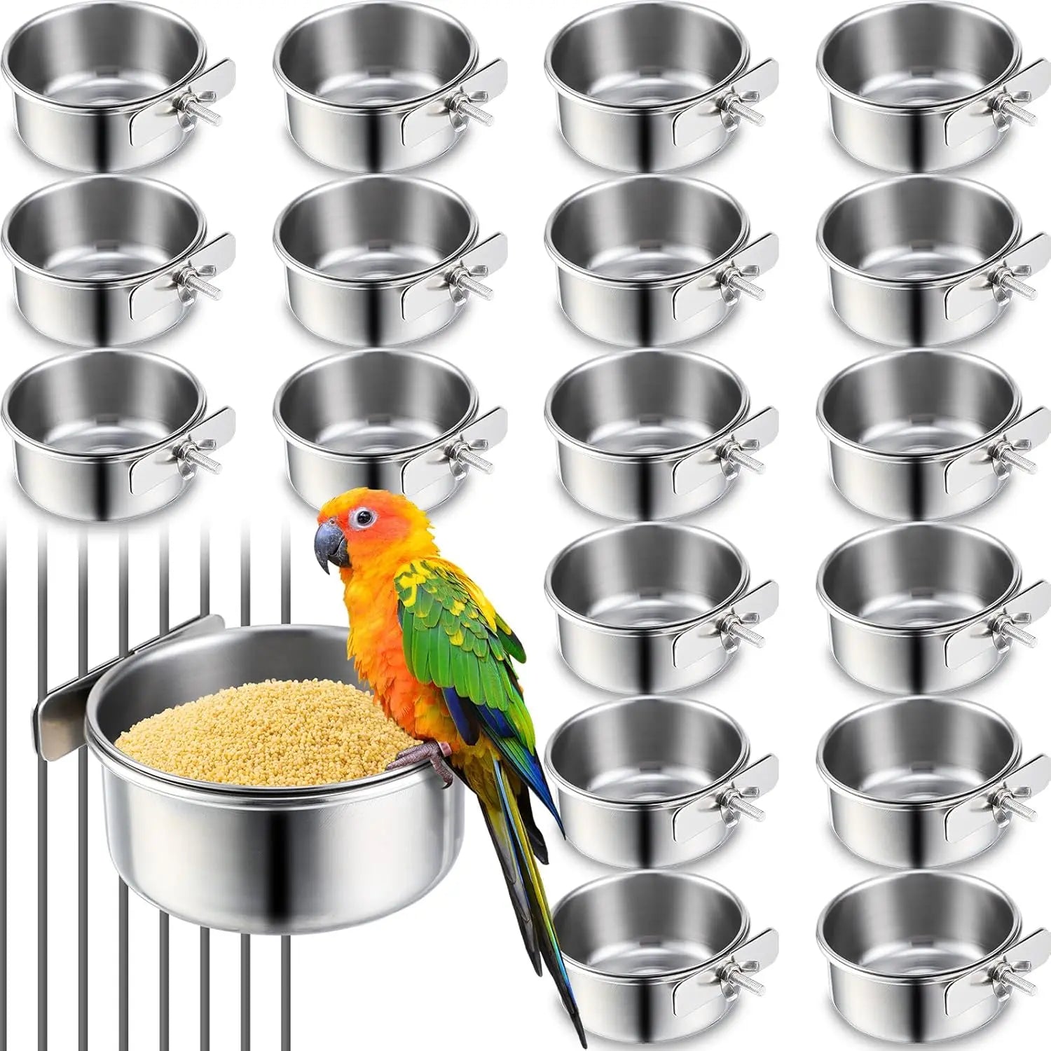 24 Pcs Stainless Steel Parrot Food Bowls Bulk 10 oz Bird Feeding Dish Cups for Cages Bird Bowls with Clamp Pet Water Feeders Cage Accessories for Parakeet Parrot Budgie Rabbit Chicken Wholesale Hub
