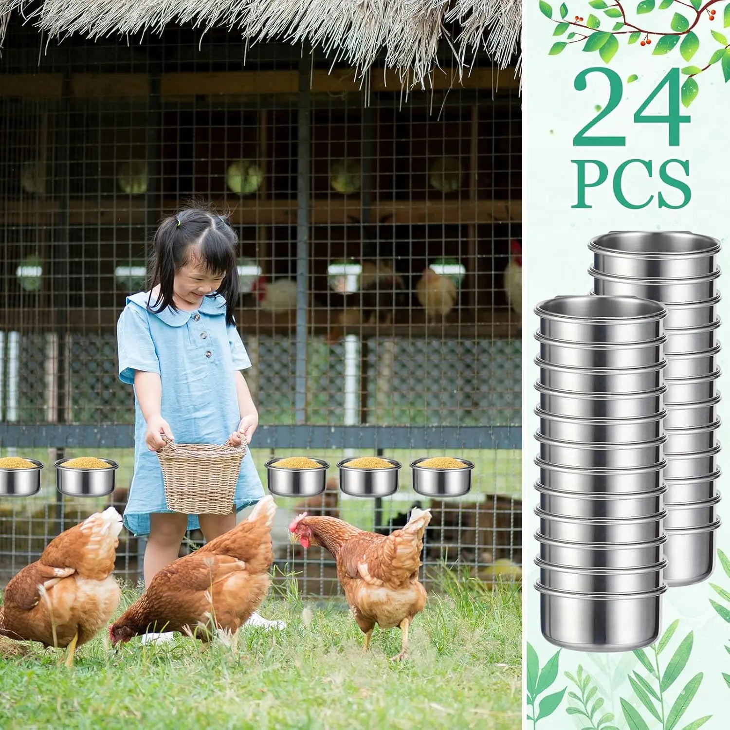 24 Pcs Stainless Steel Parrot Food Bowls Bulk 10 oz Bird Feeding Dish Cups for Cages Bird Bowls with Clamp Pet Water Feeders Cage Accessories for Parakeet Parrot Budgie Rabbit Chicken Wholesale Hub