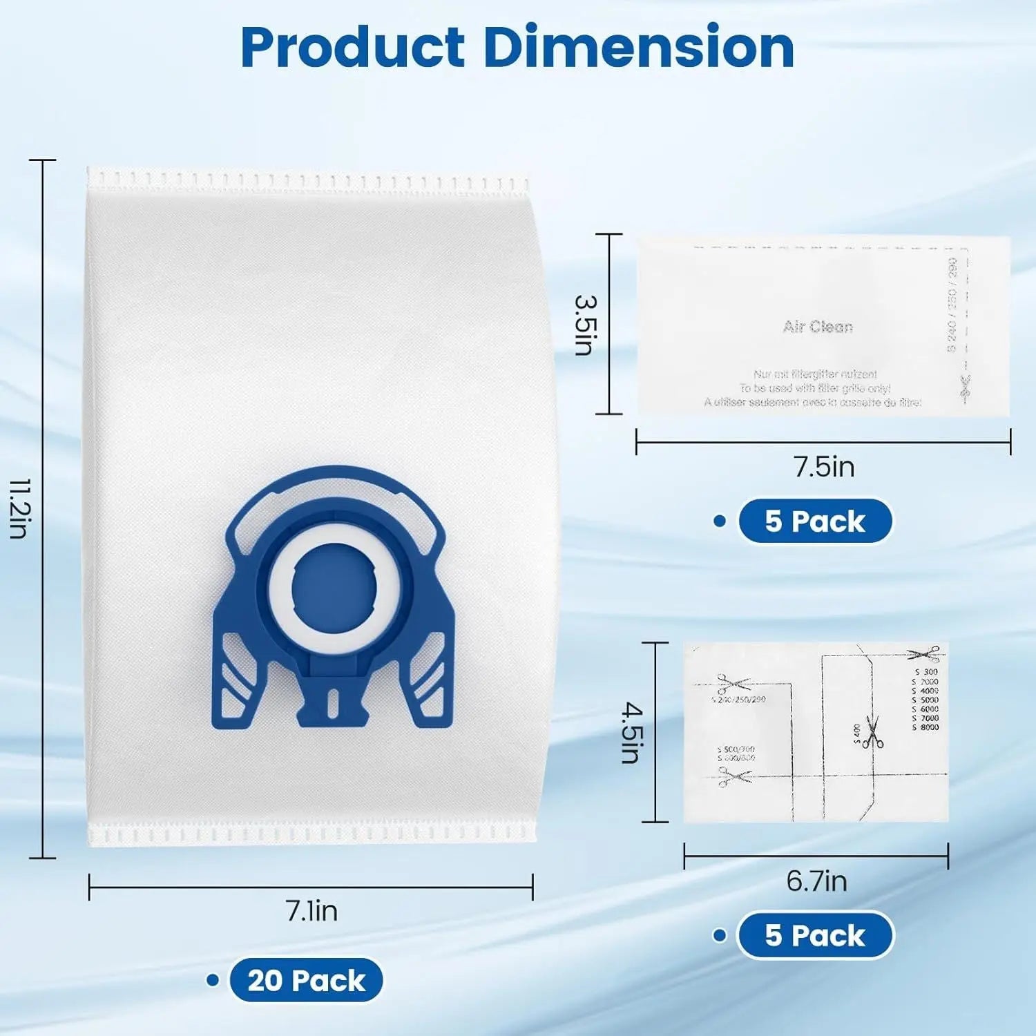20 Pack 3D Airclean GN Vacuum Bags Compatible with Miele Classic C1, Complete C1, Complete C2, Complete C3, S227 S240, S270, S400, S2, S5, S8 Series Canister Vacuum Cleaner Wholesale Hub
