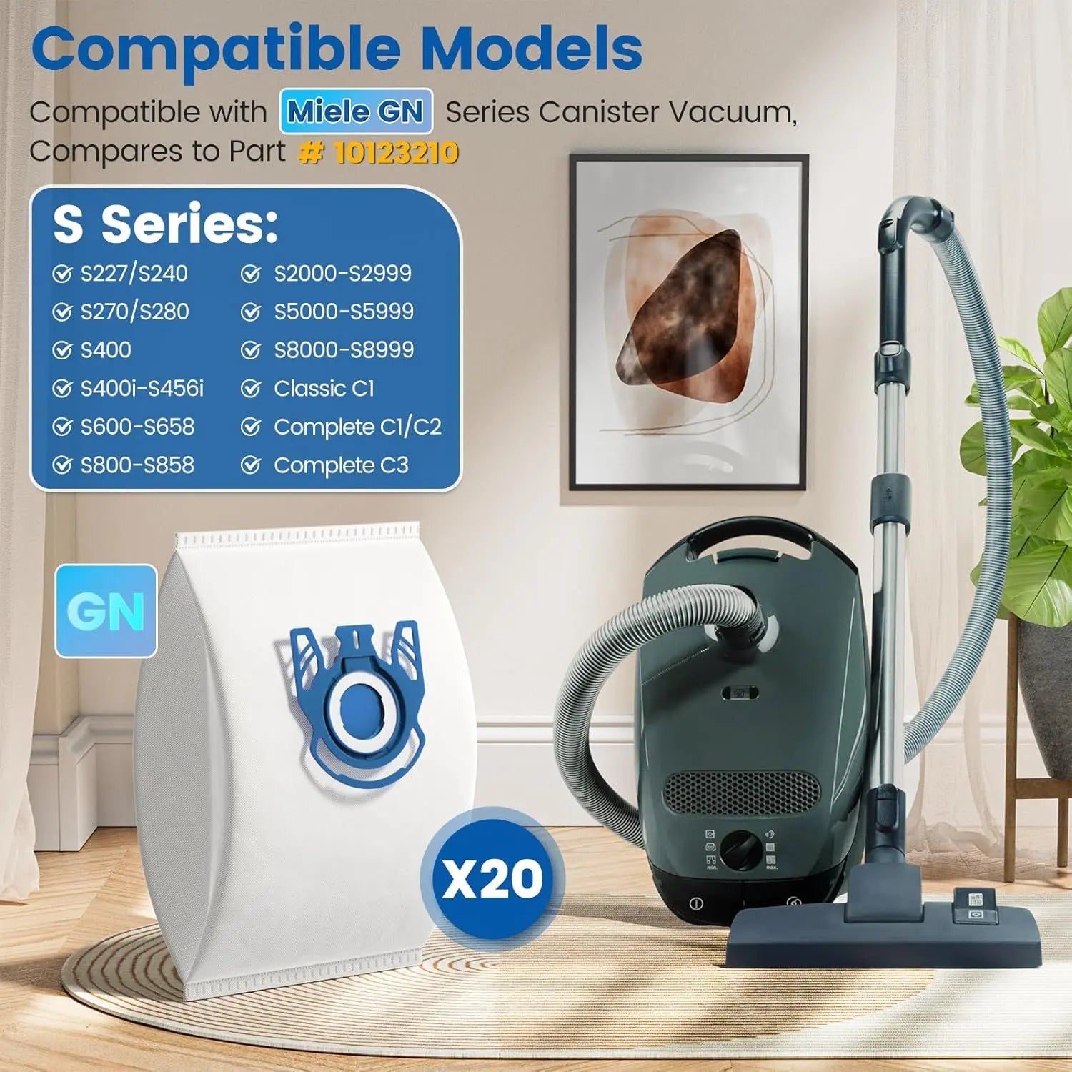 20 Pack 3D Airclean GN Vacuum Bags Compatible with Miele Classic C1, Complete C1, Complete C2, Complete C3, S227 S240, S270, S400, S2, S5, S8 Series Canister Vacuum Cleaner Wholesale Hub