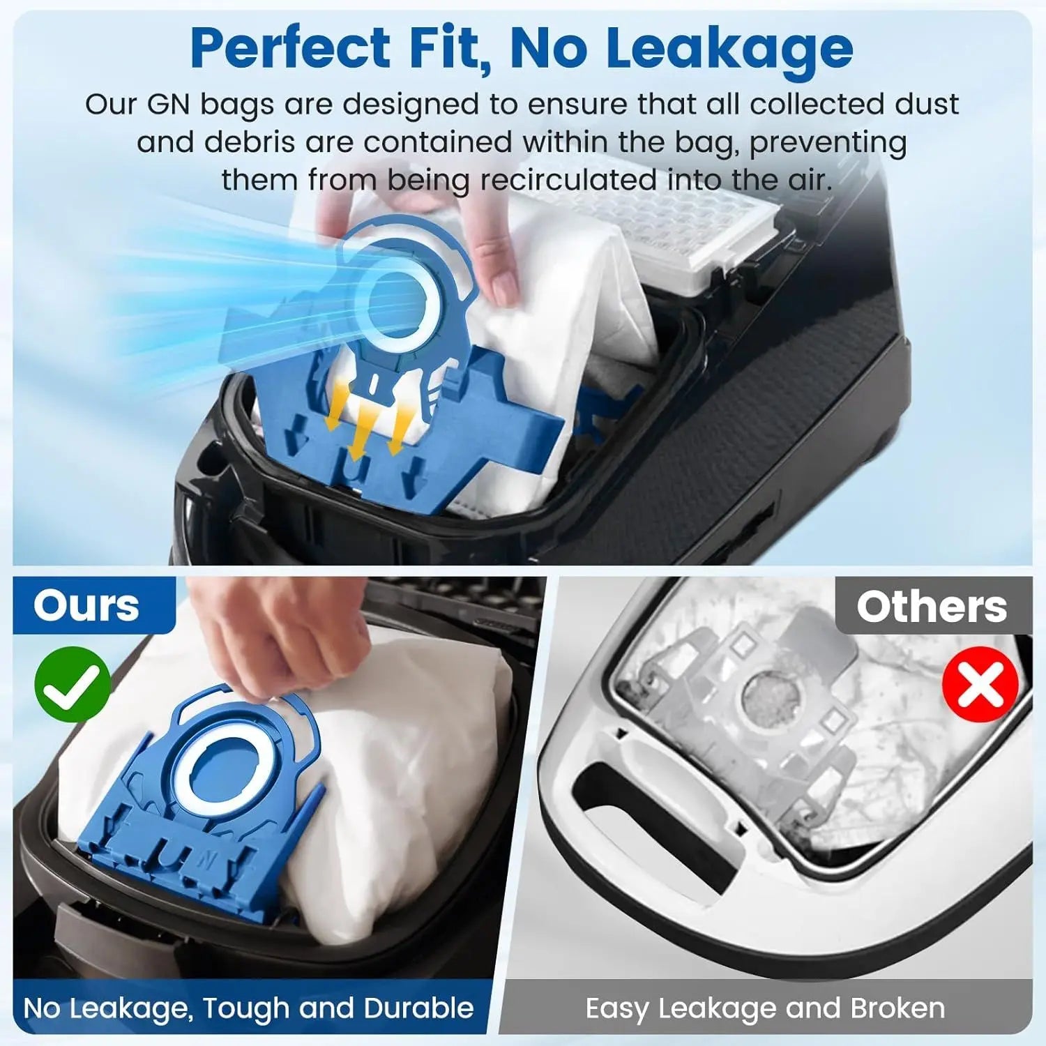 20 Pack 3D Airclean GN Vacuum Bags Compatible with Miele Classic C1, Complete C1, Complete C2, Complete C3, S227 S240, S270, S400, S2, S5, S8 Series Canister Vacuum Cleaner Wholesale Hub