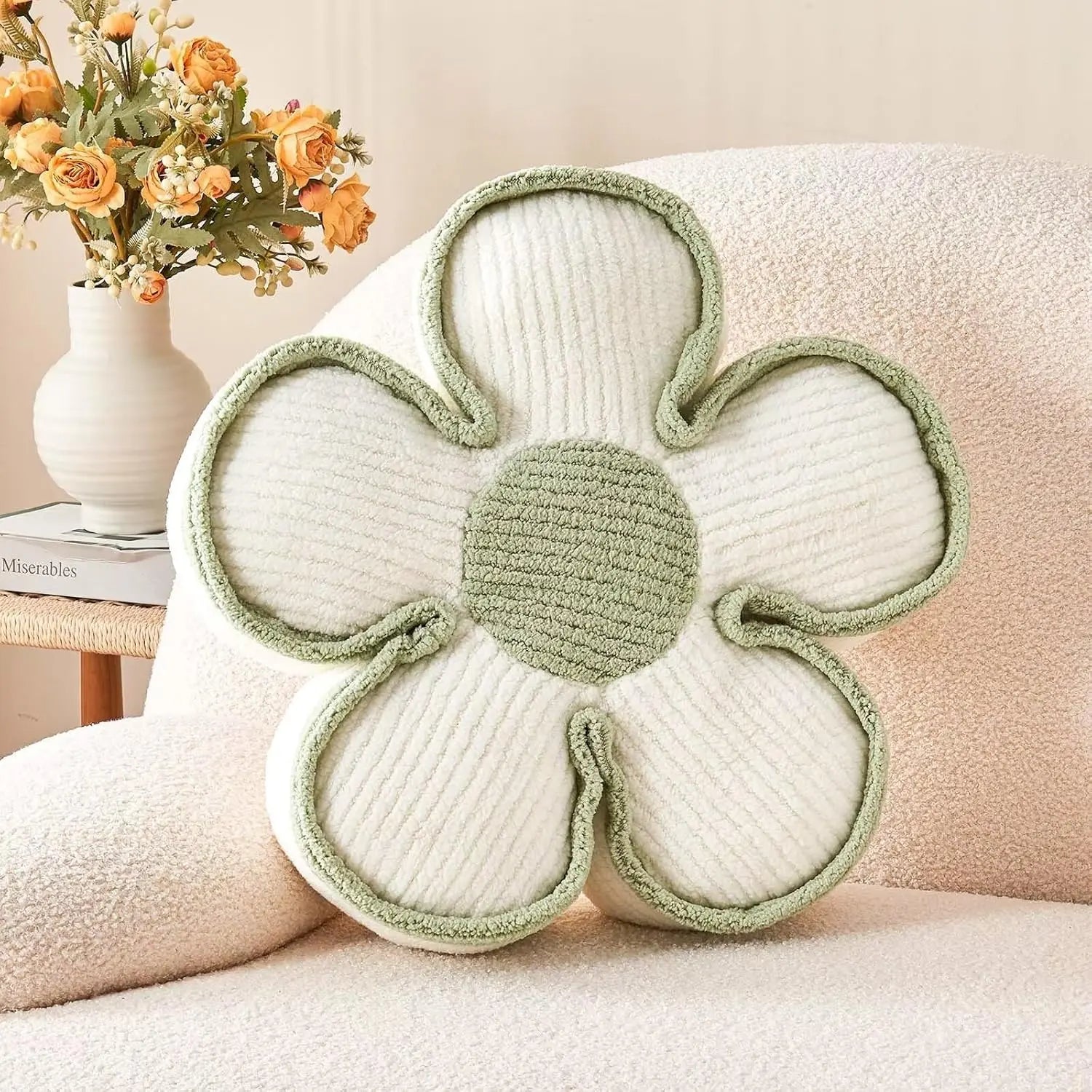 Soft Flower Shaped Floor Cushion, Plush Decorative Throw Pillow, Cute Seating Cushion, Room Decor Plush Pillows for Sofa Couch Bed (13.7 Inch, White) Wholesale Hub