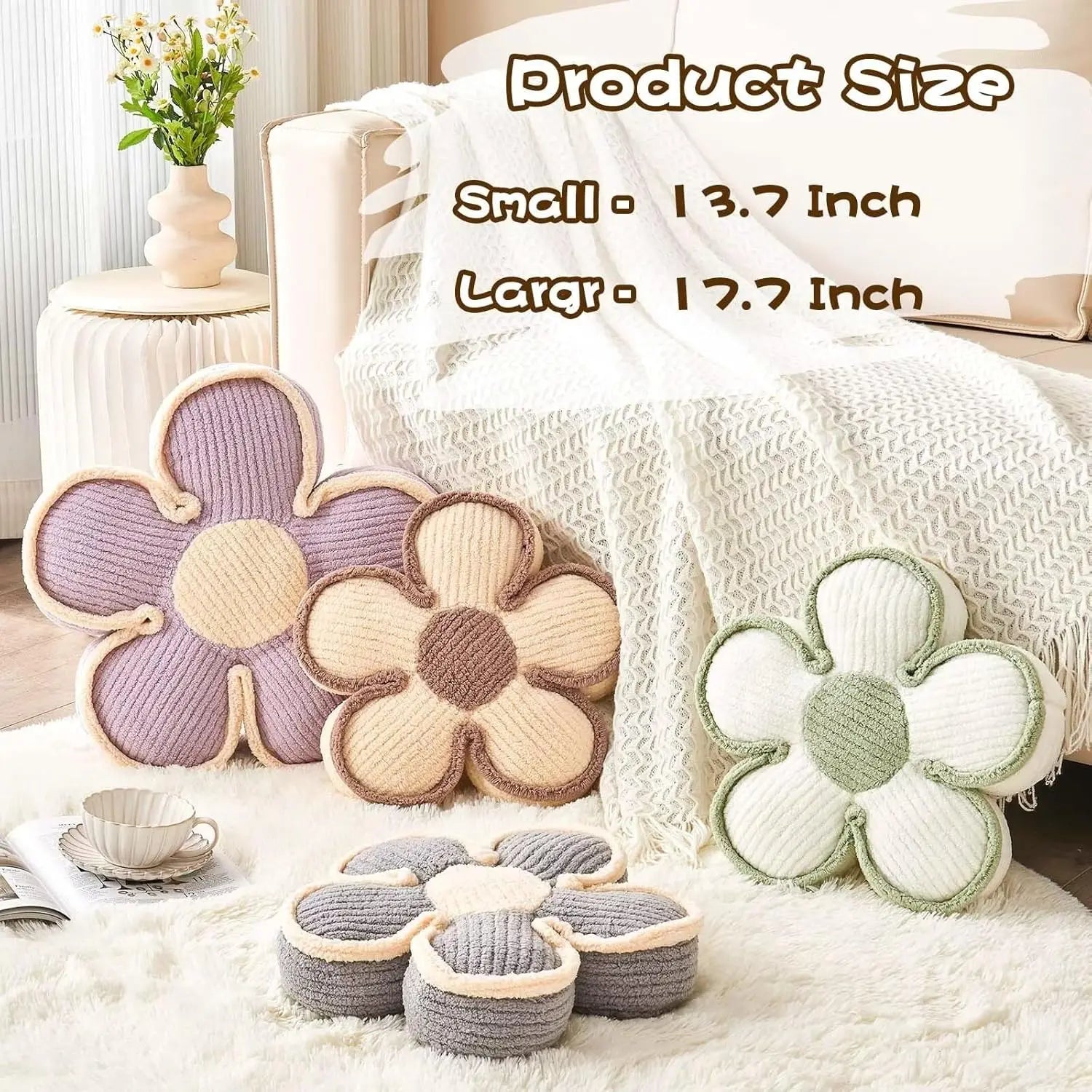 Soft Flower Shaped Floor Cushion, Plush Decorative Throw Pillow, Cute Seating Cushion, Room Decor Plush Pillows for Sofa Couch Bed (13.7 Inch, White) Wholesale Hub