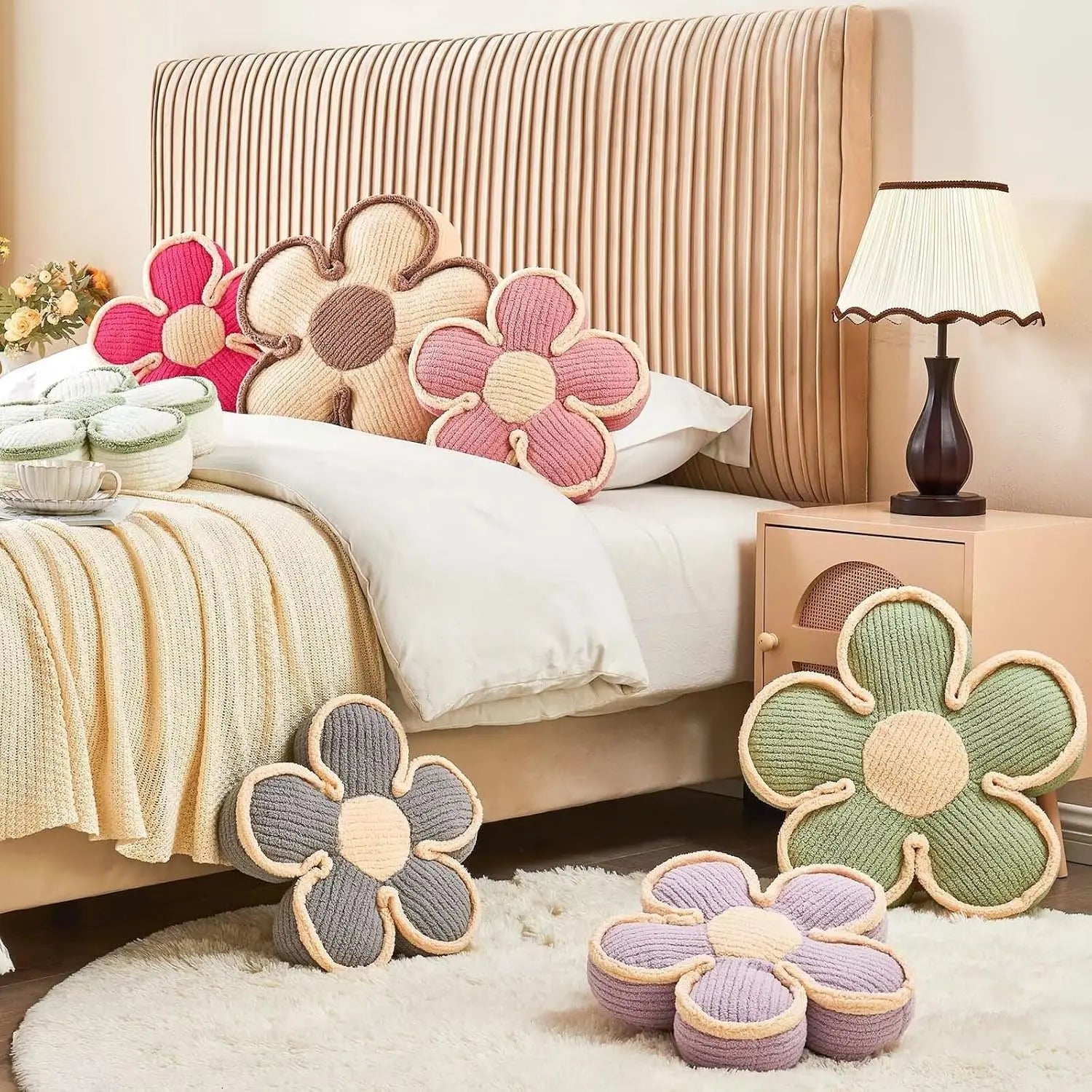 Soft Flower Shaped Floor Cushion, Plush Decorative Throw Pillow, Cute Seating Cushion, Room Decor Plush Pillows for Sofa Couch Bed (13.7 Inch, White) Wholesale Hub
