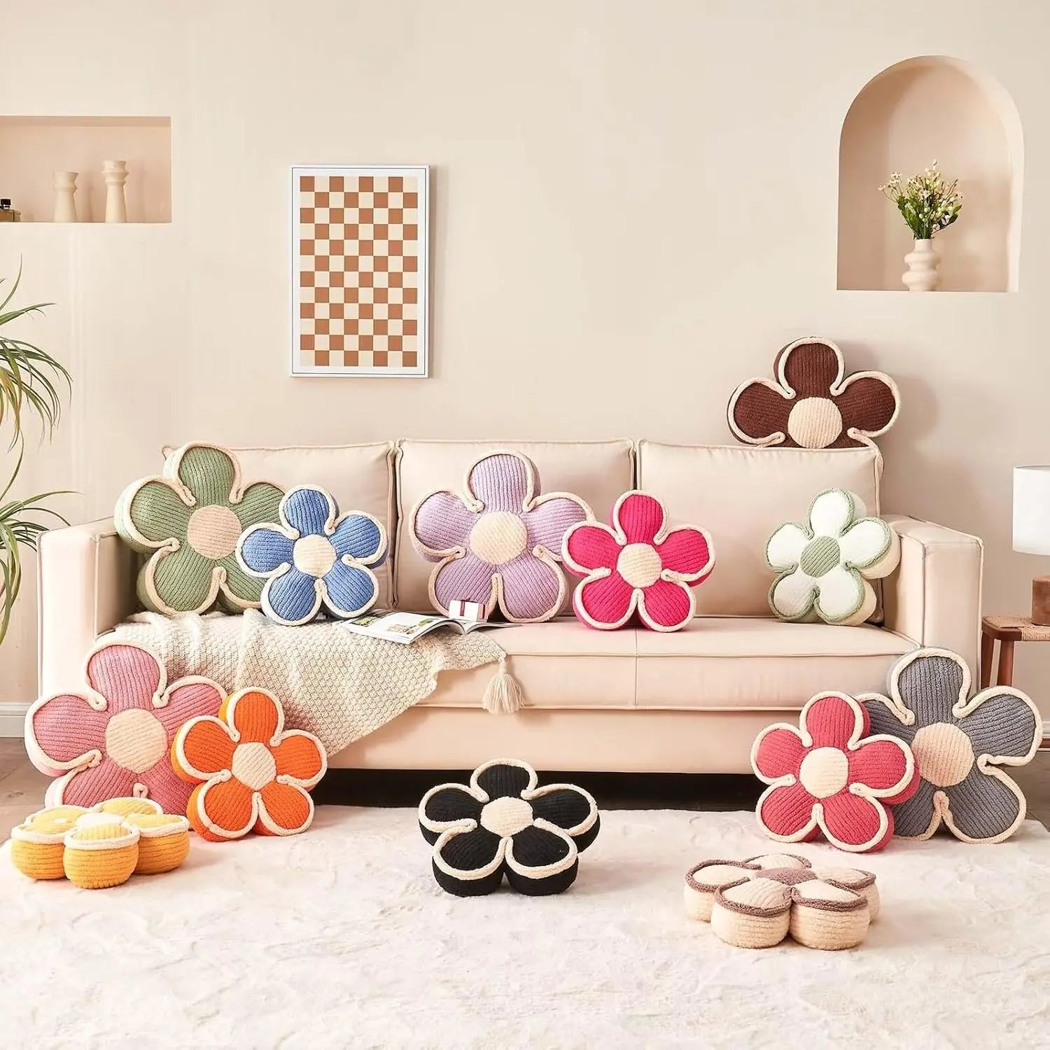 Soft Flower Shaped Floor Cushion, Plush Decorative Throw Pillow, Cute Seating Cushion, Room Decor Plush Pillows for Sofa Couch Bed (13.7 Inch, White) Wholesale Hub