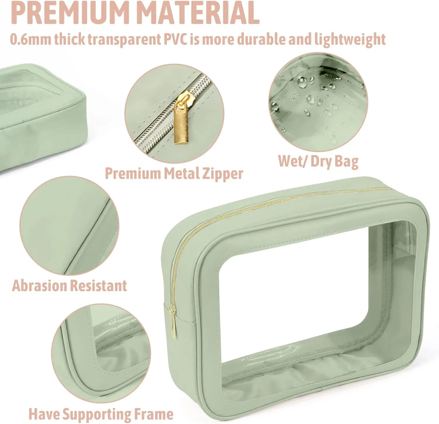 3PCS Clear Toiletry Bag,TSA Approved Travel Makeup Pouch with Zipper for Cosmetics and Toiletries,Diaper Bag Organizer Pouch Set,Women's Purse Organizer and Clear Car Bag Wholesale Hub