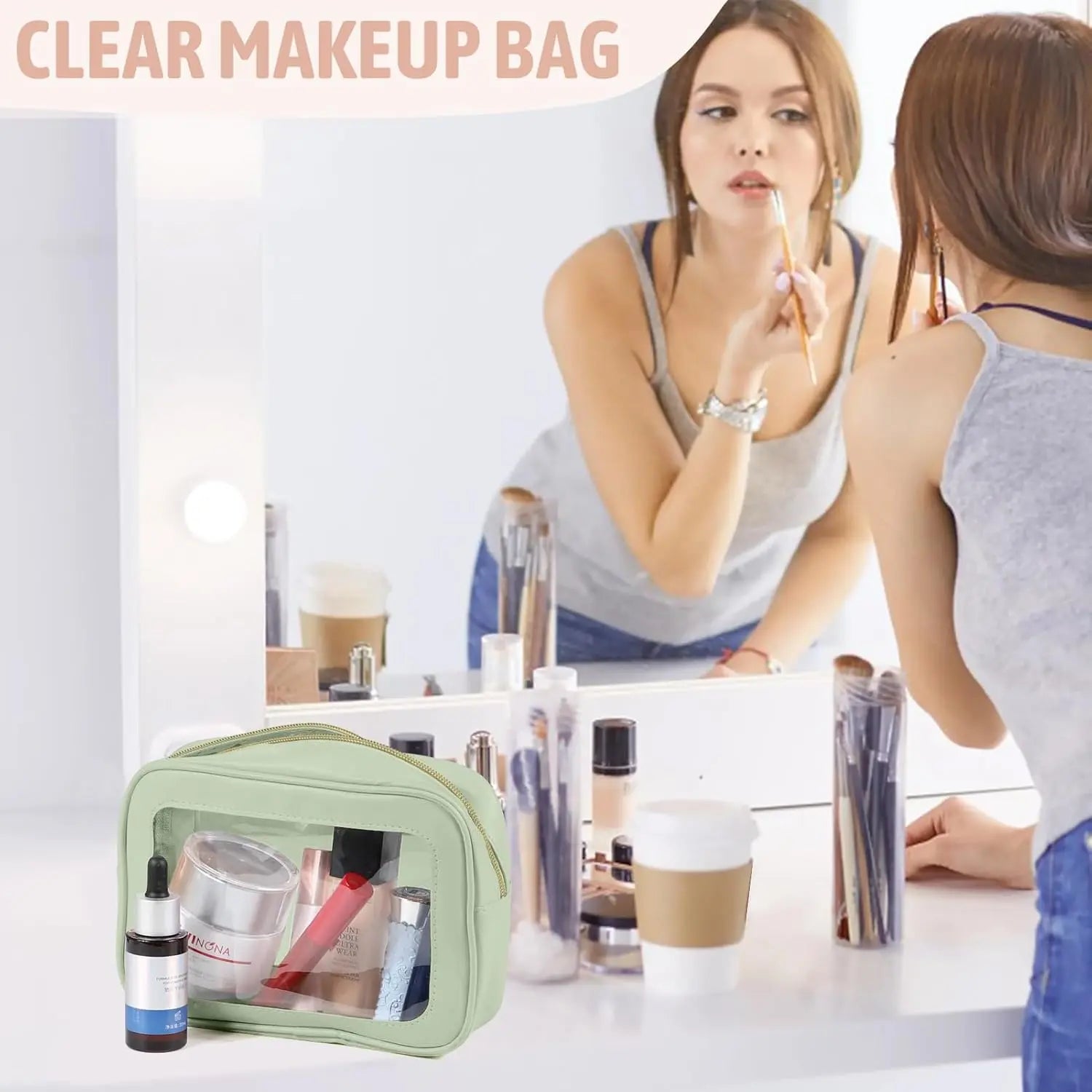 3PCS Clear Toiletry Bag,TSA Approved Travel Makeup Pouch with Zipper for Cosmetics and Toiletries,Diaper Bag Organizer Pouch Set,Women's Purse Organizer and Clear Car Bag Wholesale Hub
