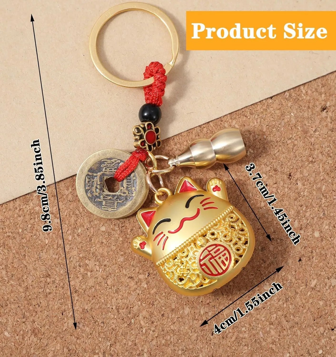 Lucky Cat Keychain, Good Luck Keychain with Feng Shui Coins, Tassel & Gourd, Maneki Statue Charm for Good Luck, Gift for Cat Lovers Wholesale Hub